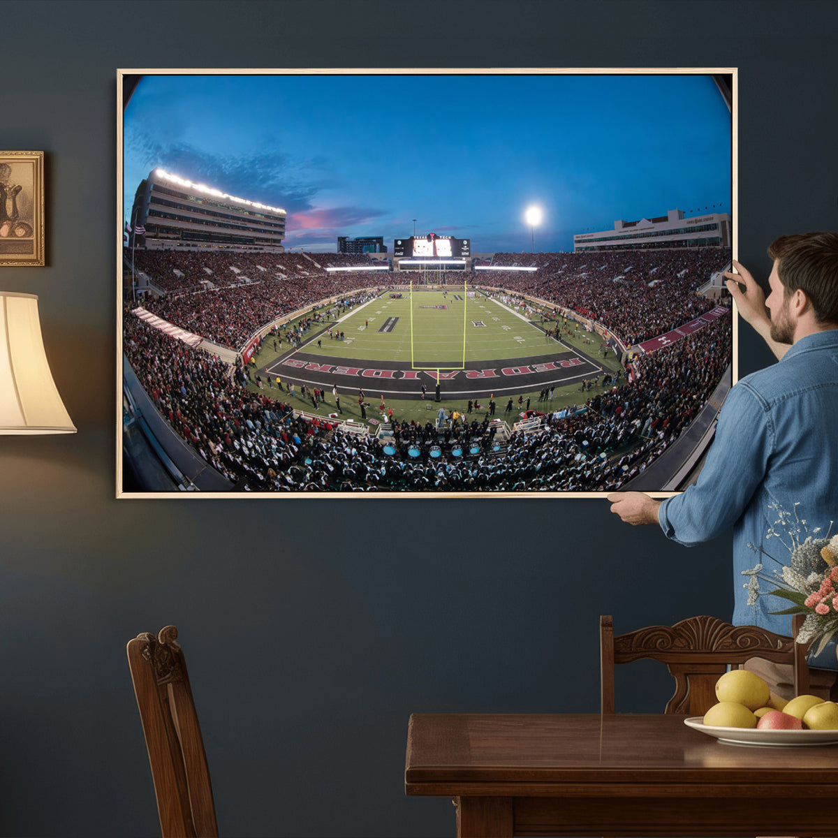 60763-PAN-FL-20X10 - Texas Tech Red Raiders Canvas, Framed Football Team Print - Lubbock Jones AT&T Stadium Wall Art