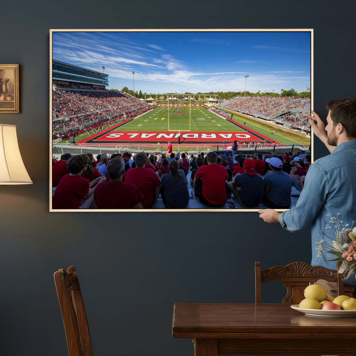 71475-PAN-FL-20X10 - Ball State Cardinals Football Team Print - Muncie Scheumann Stadium Wall Art Canvas Print
