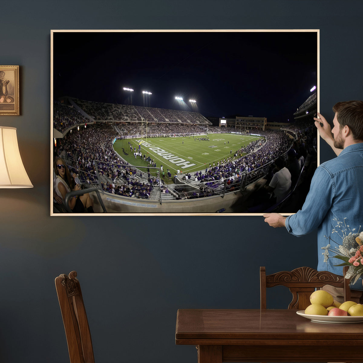 59222-PAN-FL-20X10 - TCU Horned Frogs Football Team Print - Fort Worth Amon G. Carter Stadium Wall Art Canvas Print.