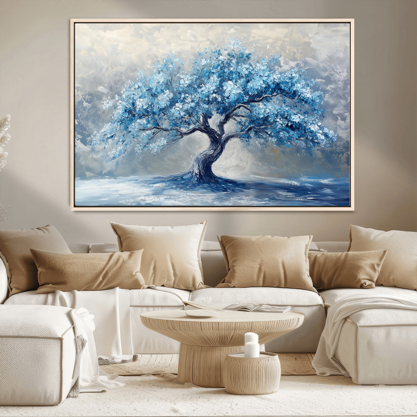 56105-MGV-CV-36X24-Abstract Blue Tree Art Canvas Print, Majestic Tree Wall Art Print for Farmhouse Decor