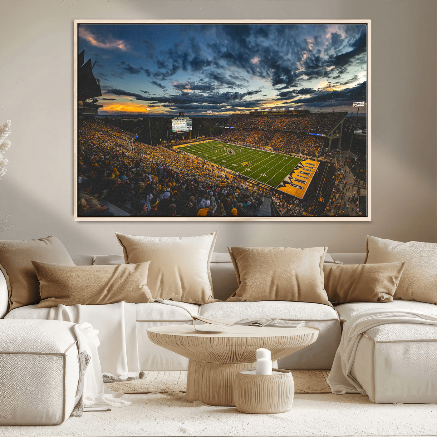 61020-MGV-CV-36X24-University of Wyoming Cowboys Football Team Print - Laramie War Memorial Stadium Wall Art Canvas