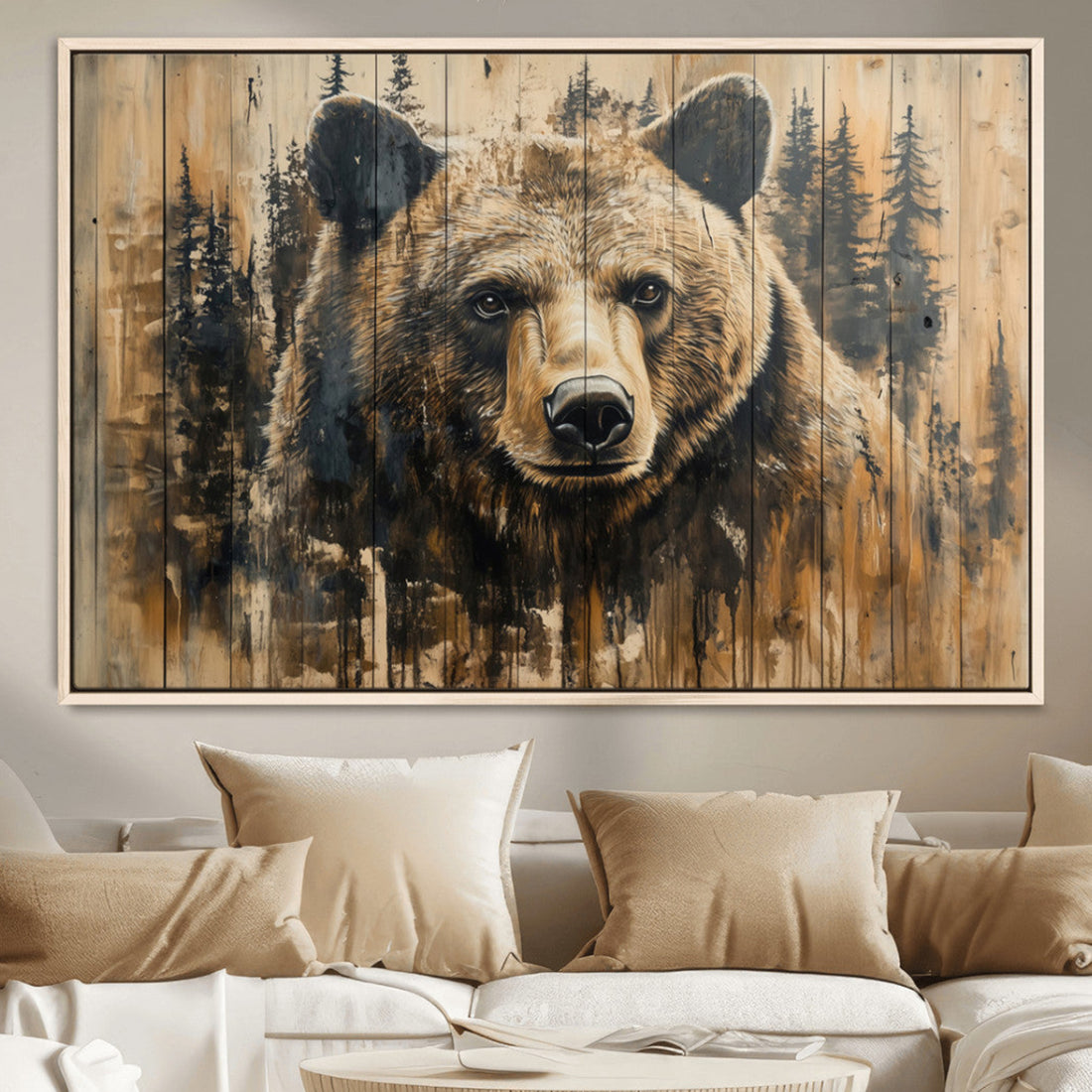 Majestic Grizzly 399 Bear Wall Art | 3 Panel Rustic Canvas Print for Cabin Decor