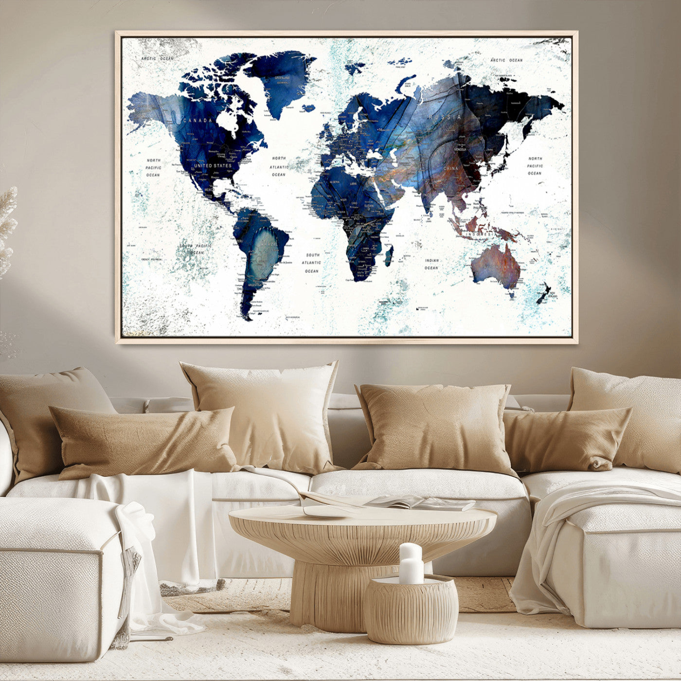 27071-MGV-CV-36X24-Push Pin World Map Canvas Print – Travel Tracker Wall Art for Couples, Perfect Anniversary Gift for Home or Office Decor