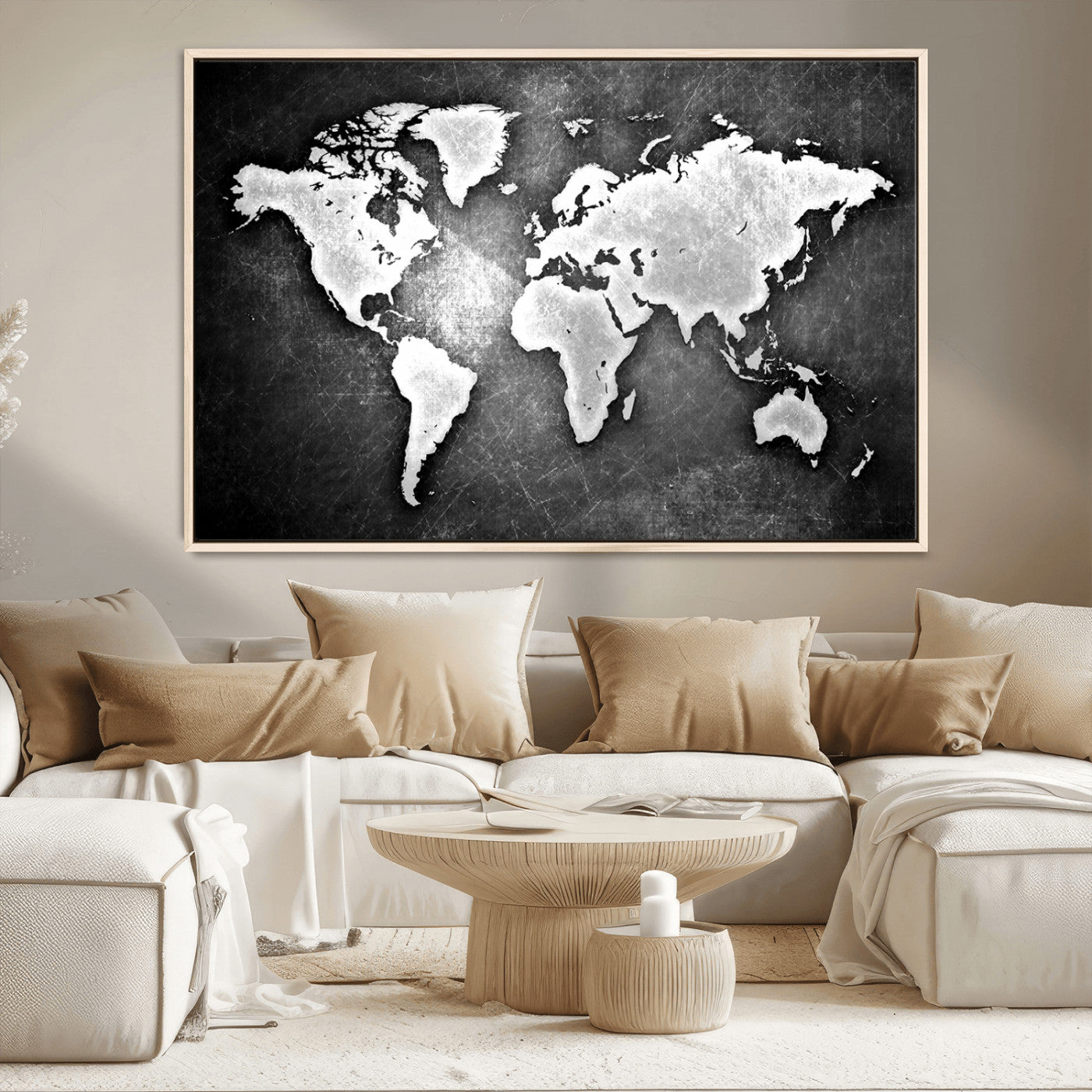 34390-MGV-FC-36X24_Natural-Push Pin World Map Canvas Print – Travel Tracker Wall Art for Couples, Perfect Anniversary Gift for Home or Office Decor