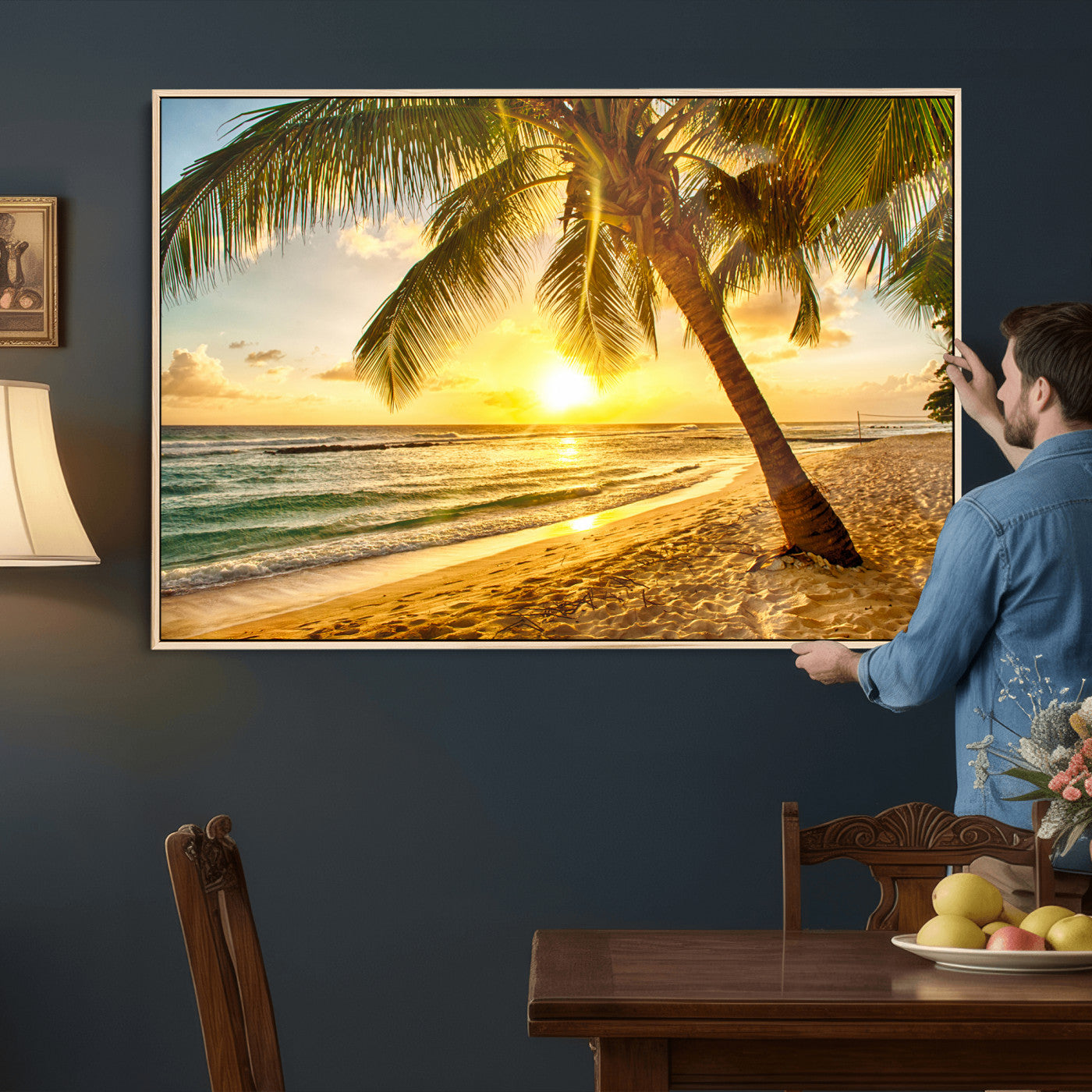 33628-MGV-CV-36X24 - Beach Sunset Canvas Wall Art Print - Tropical Beach Canvas Wall Art Print – Vibrant Palm Trees and
