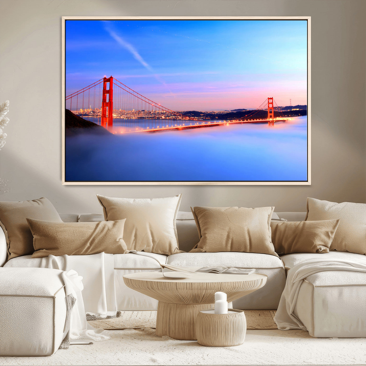 MGV-FC-36X24 - Golden Gate Bridge Wall Art Print, San Francisco Sunset Canvas Wall Art, Cityscape Canvas Print for