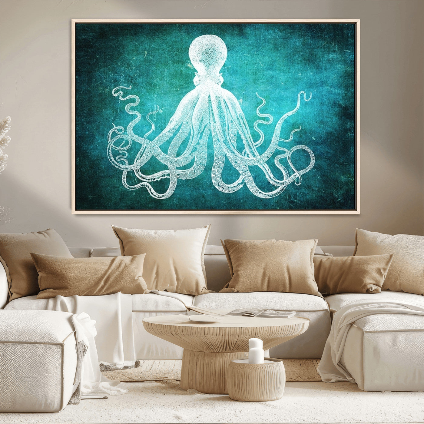 20773-MGV-CV-36X24-Green Octopus Abstract Wall Art Canvas Print