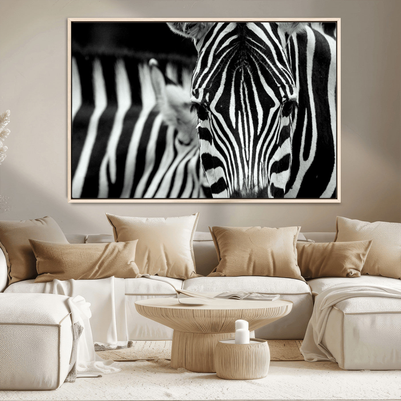 MGV-FC-36X24 - Zebra Wall Art – Close Up Black and White Animal Print, Bold Safari Decor for Living Room, Office, or Bedroom