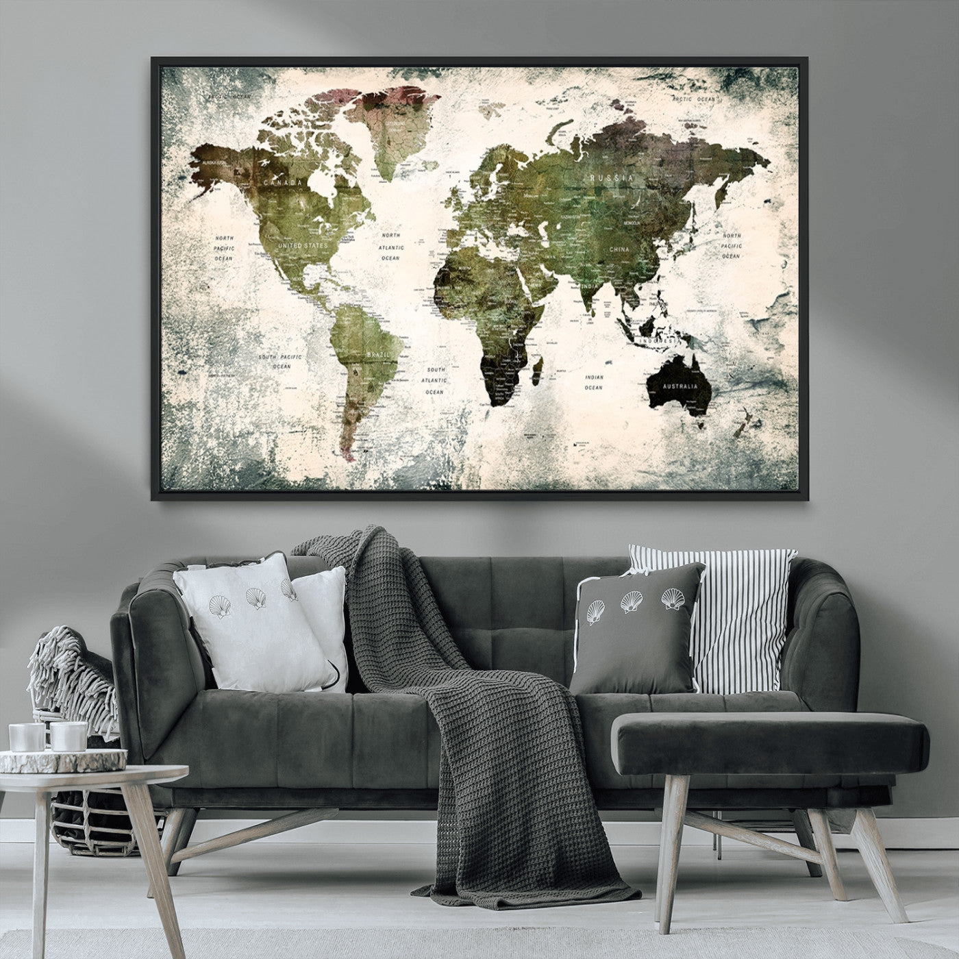 14328-MGV-CV-36X24-Push Pin World Map Canvas Print – Framed Travel Map Wall Art for Couples, Anniversary Gift, Modern Home or Office Decor