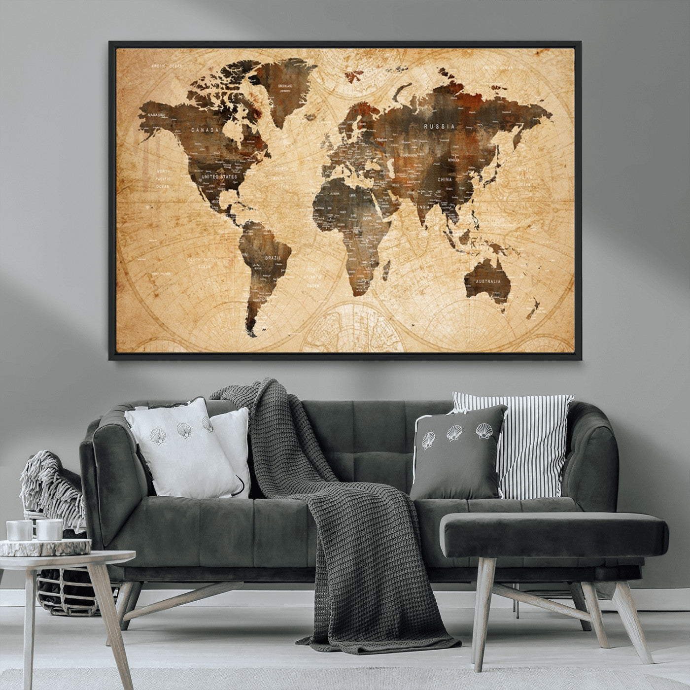 13813-MGV-CV-36X24-Push Pin World Map Canvas Print – Framed Travel Tracker Wall Art for Couples, Perfect Anniversary Gift and Home Decor