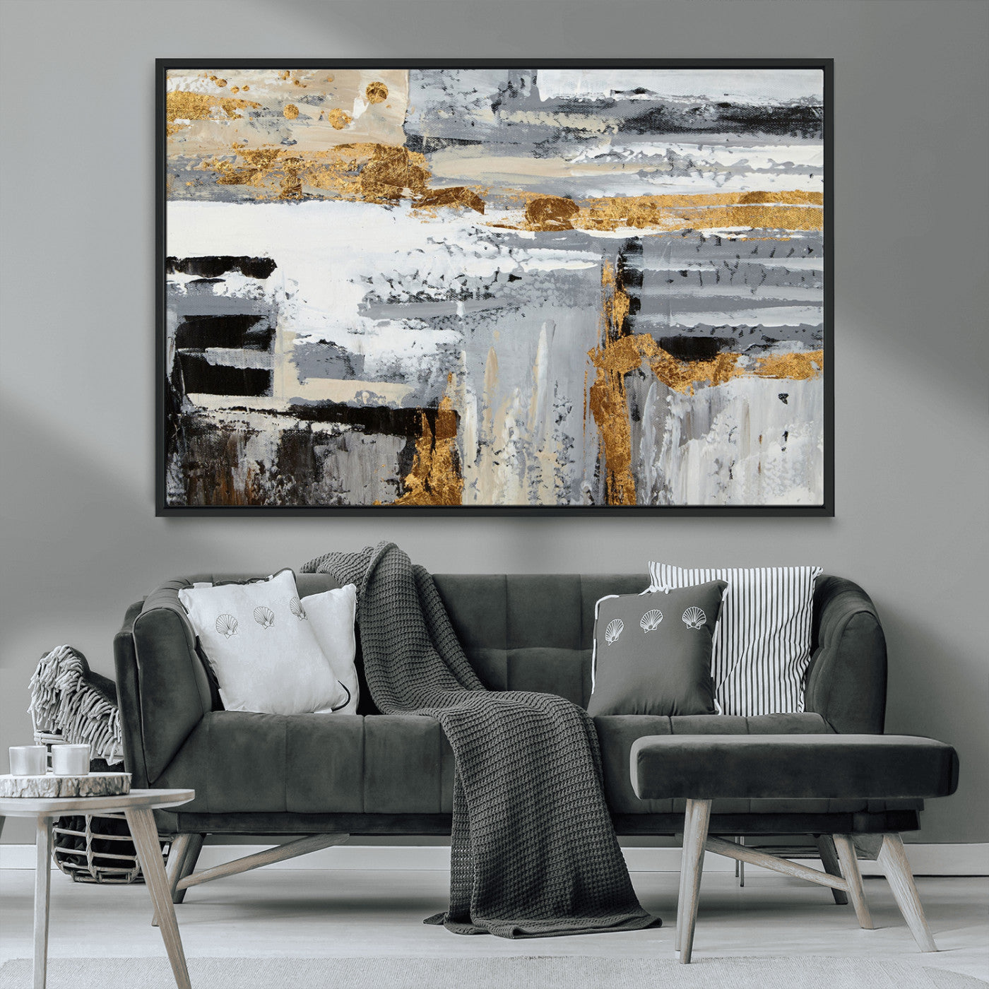 43177-MGV-CV-36X24-Abstract Painting Canvas Wall Art Print Paint Drip Art Brush Strokes Gray Artwork