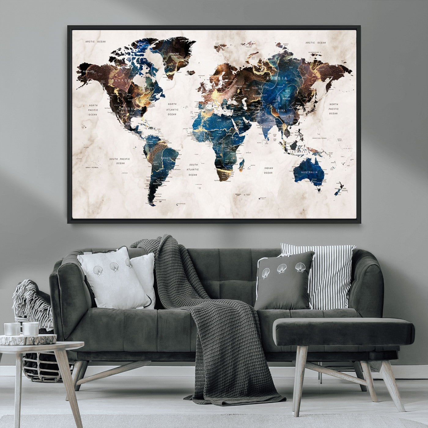 24408-MGV-CV-36X24-Push Pin World Map Canvas Print – Framed Travel Map Wall Art for Couples, Anniversary Gift, Modern Home or Office Decor