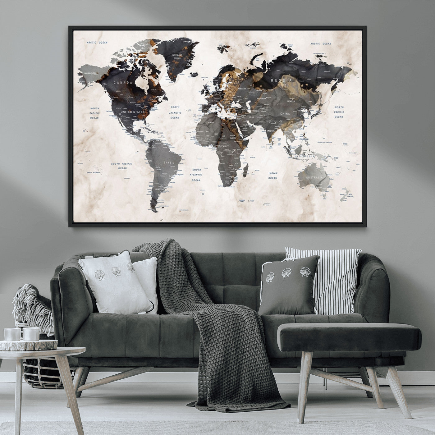 48937-MGV-CV-36X24-Push Pin World Map Canvas Print – Framed Travel Tracker Wall Art for Couples, Romantic Anniversary Gift and Home Decor