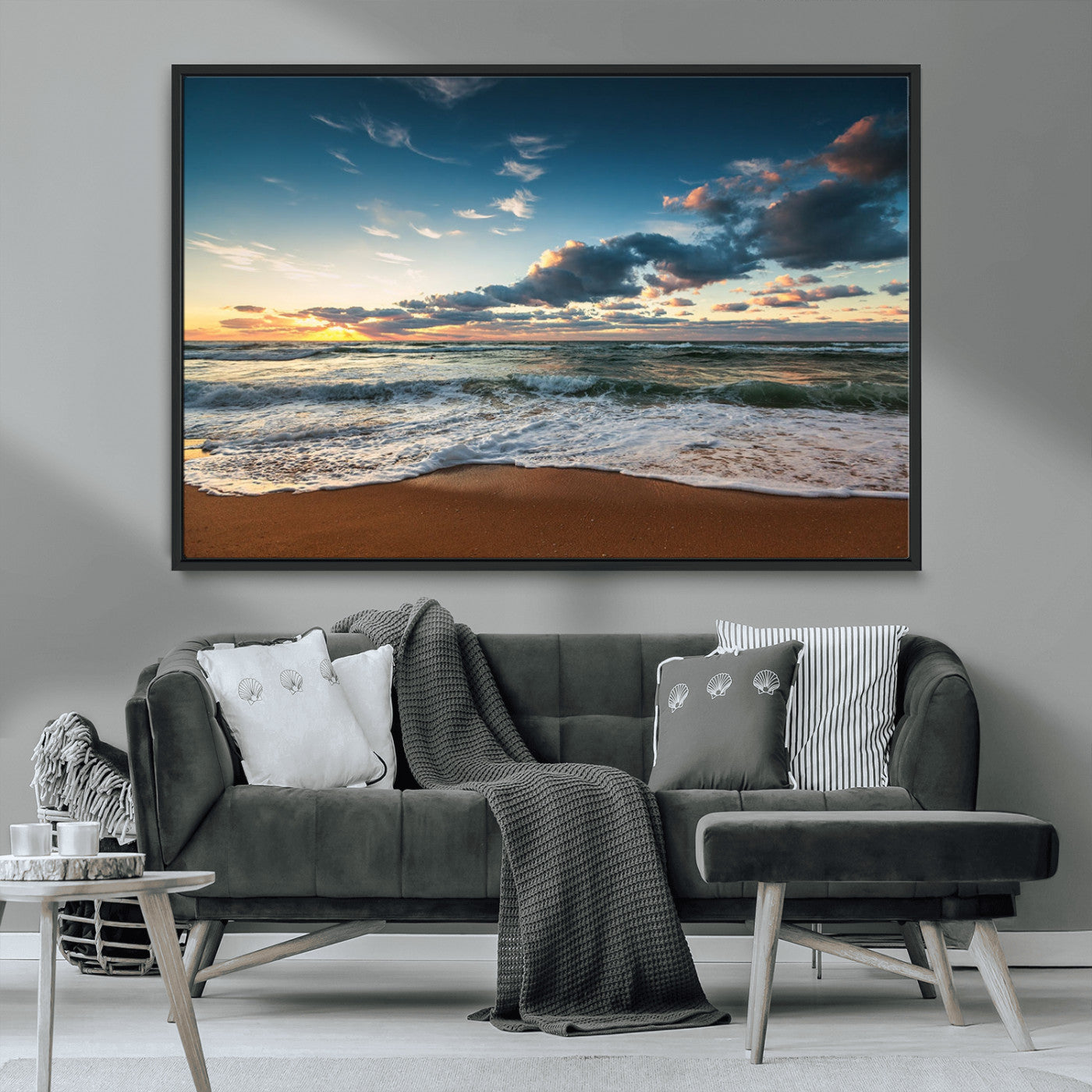 -Ocean Beach Wall Art Canvas Print Sunset Artwork Print Coastal Wall Art