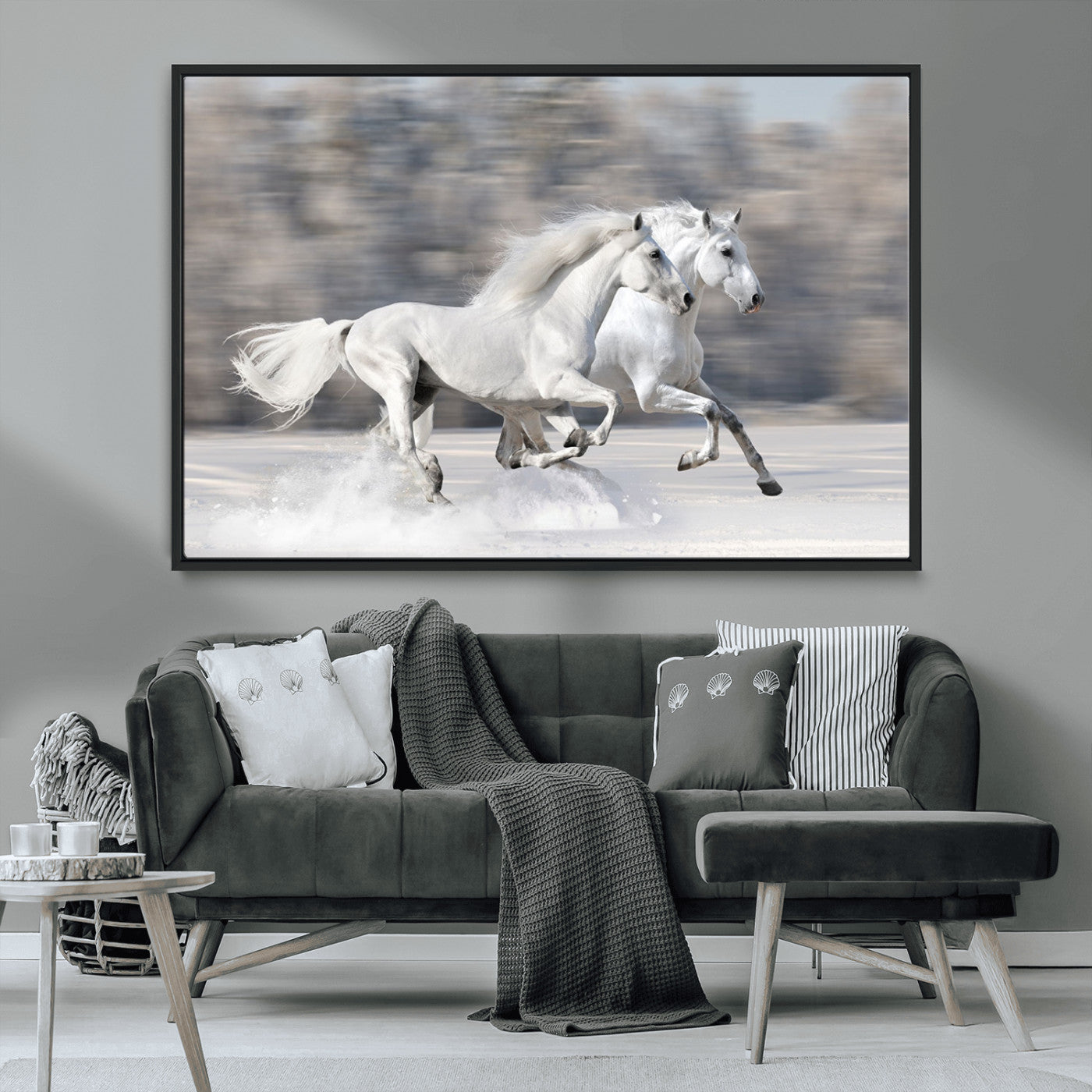 -The White Horses Wall Art, Framed White Horses Wall Art Canvas Print