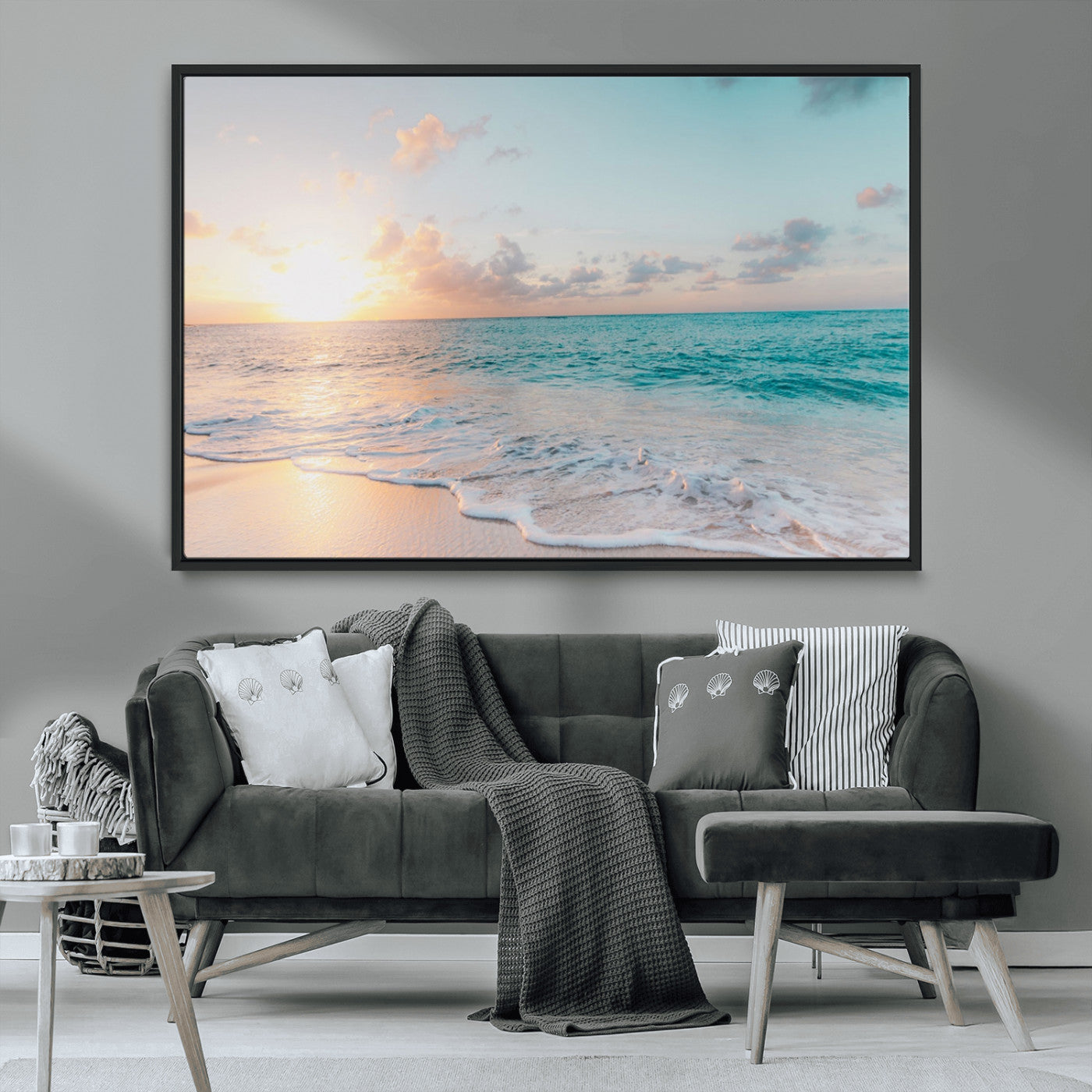 49620-MGV-CV-36X24-Tranquil Ocean Beach Sunset Canvas Wall Art | 3-Panel Coastal Decor