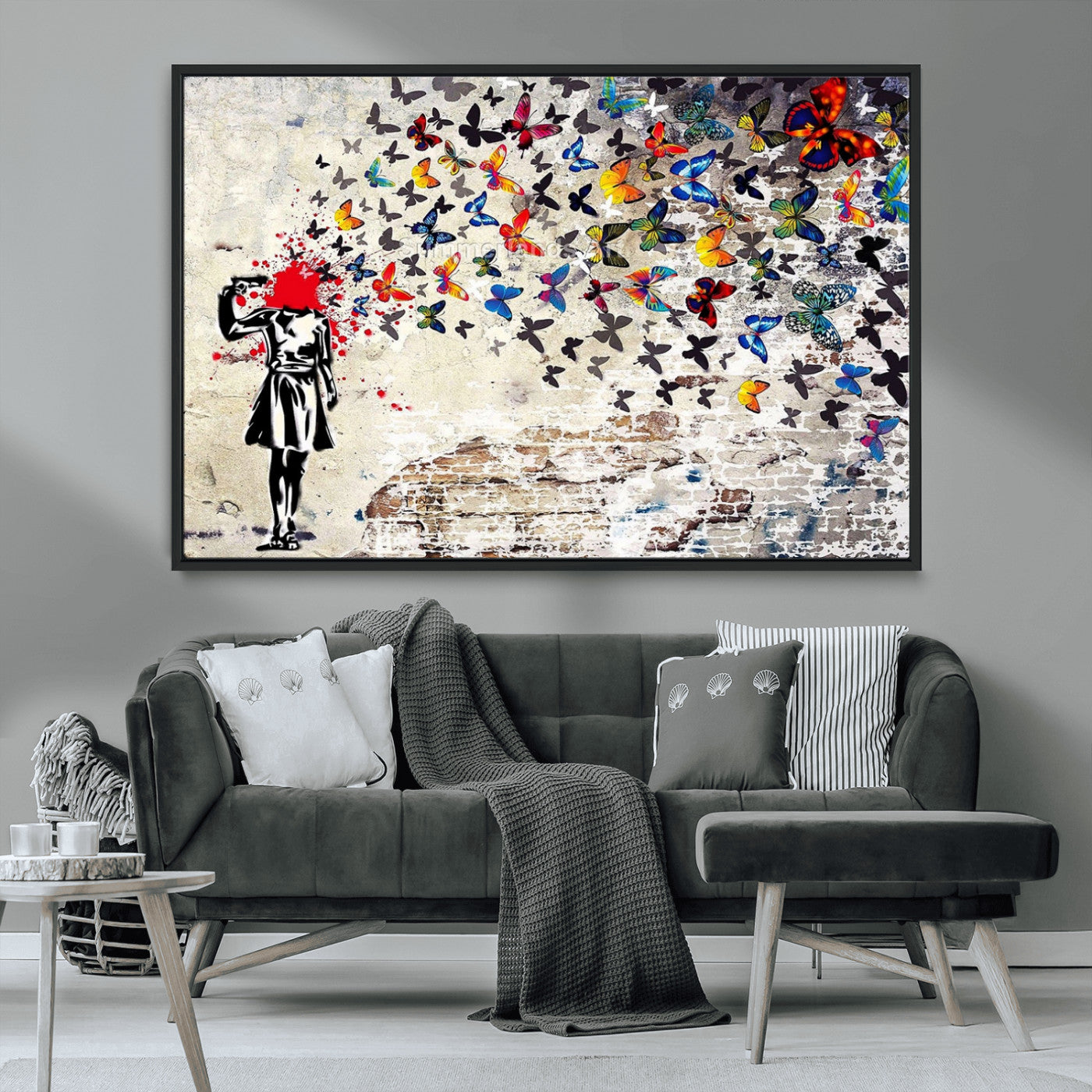 -Banksy Art Butterfly Girl Explosion Canvas Art – Vibrant Urban Graffiti for Modern Interiors - Ready