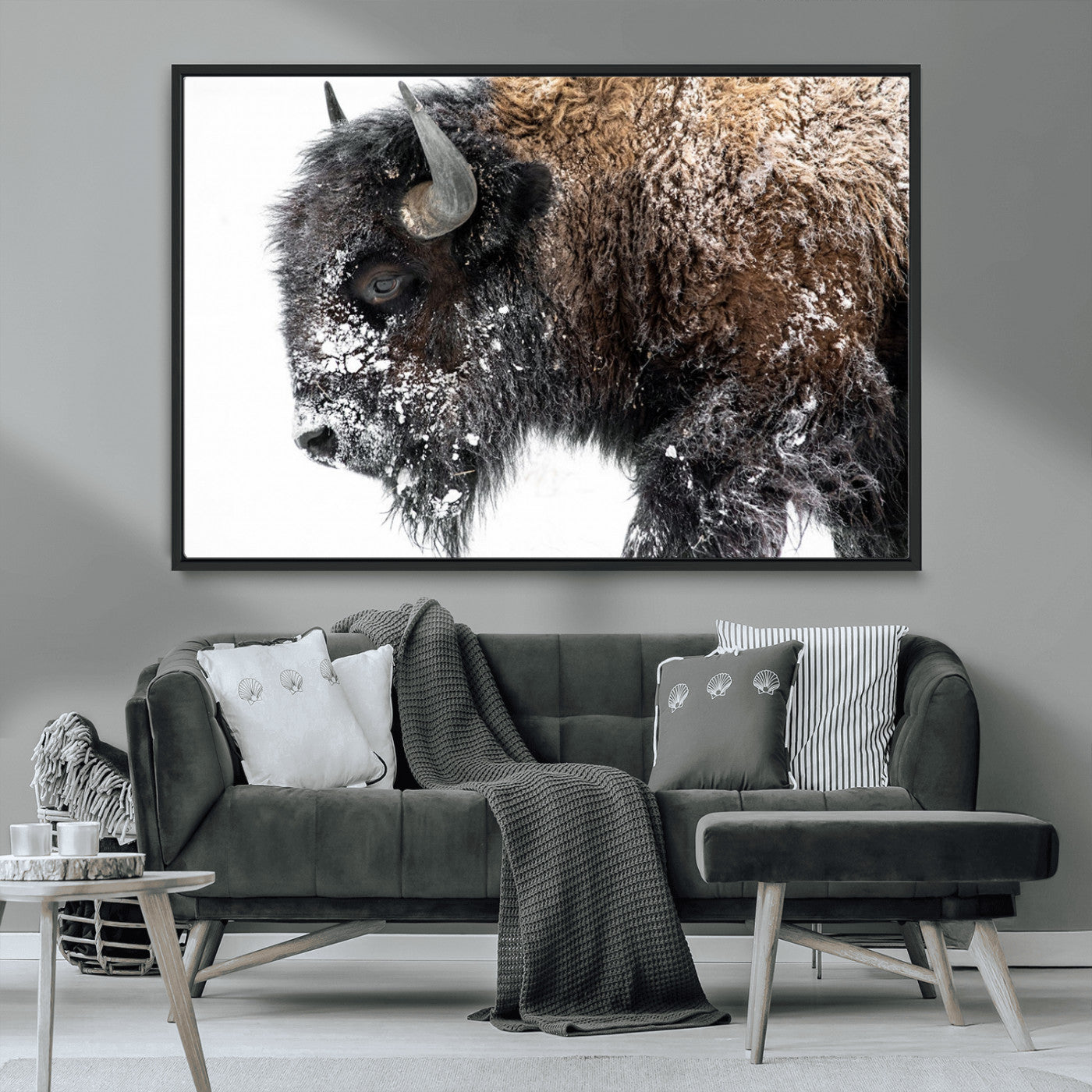 -American Bison Wall Art Print – Majestic Buffalo Canvas Print, Framed Wildlife Wall Decor for Living Room or Office