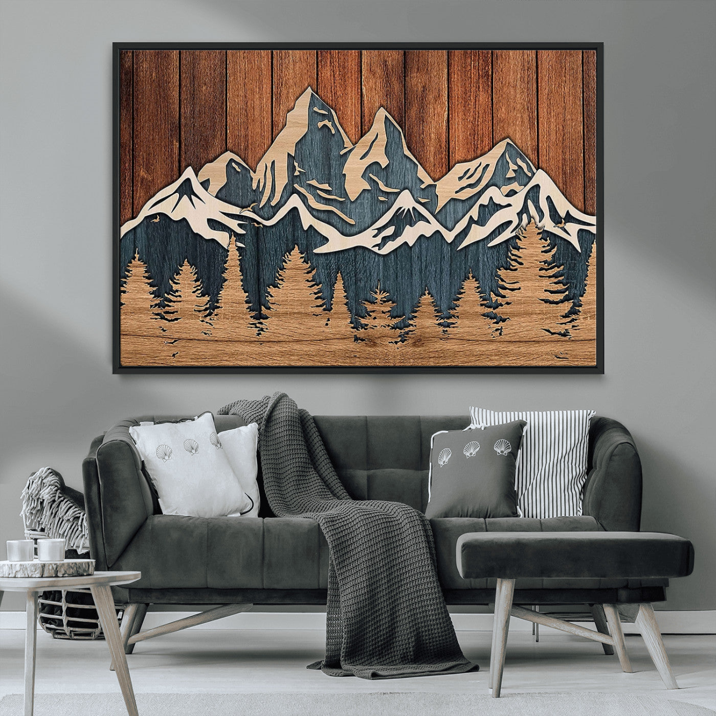 41330-MGV-CV-36X24-Rustic Wood Style Mountain Wall Art, Nature Forest Canvas Print, Wooden Textured Mountain Artwork,