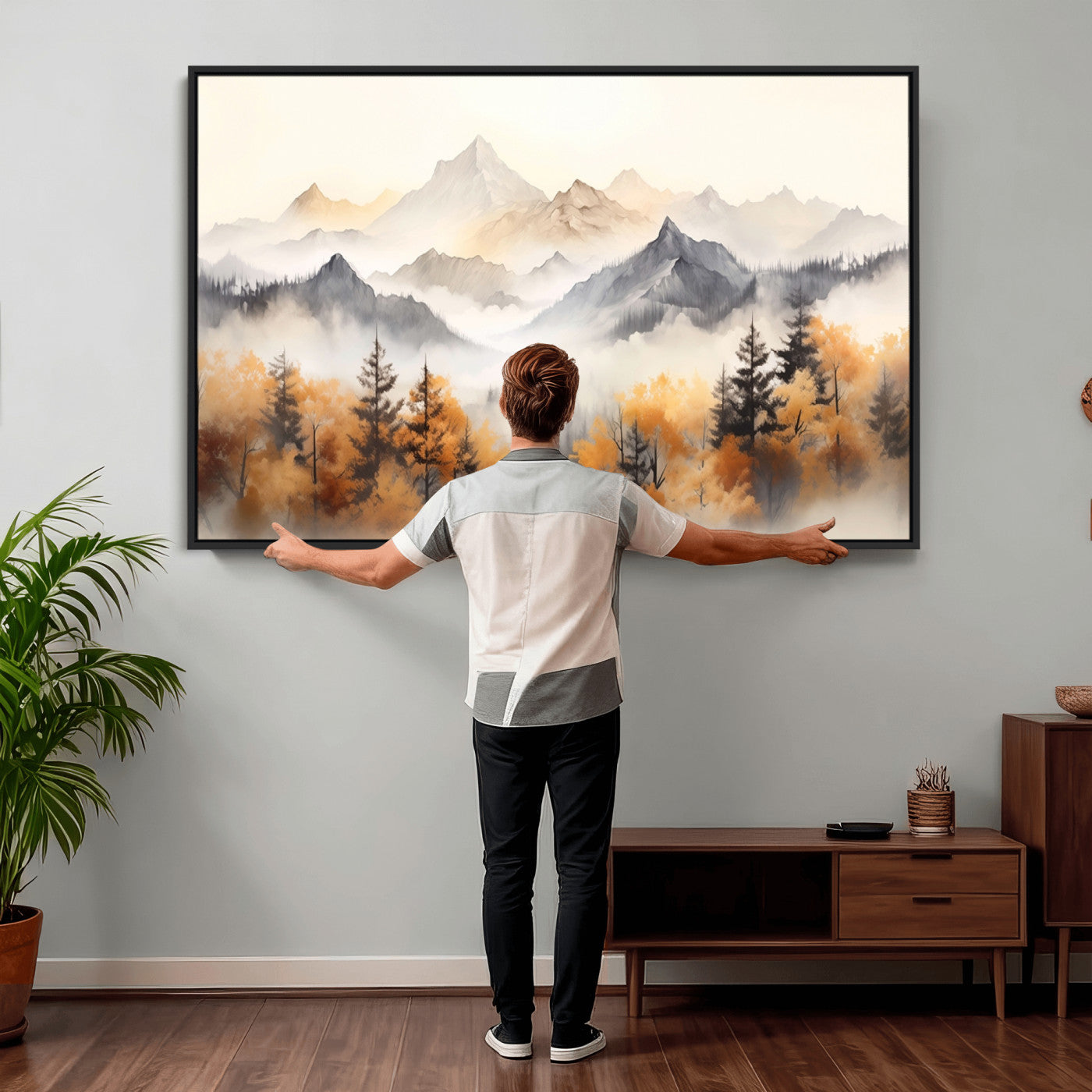 70049-MGV-CV-36X24 - Abstract Mountain Wall Art | Misty Mountain Forest and Mountains Canvas Print for Living Room,