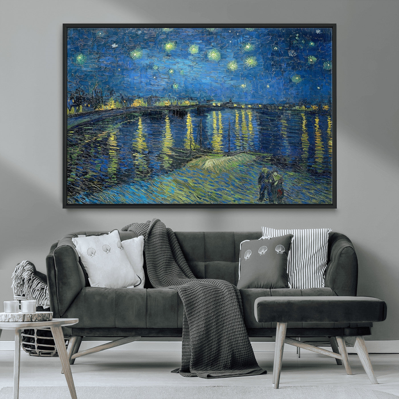 94605-MGV-CV-36X24-Vincent van Gogh Starry Night over the Rhone Abstract Wall Art Canvas, Starry Night Canvas Print