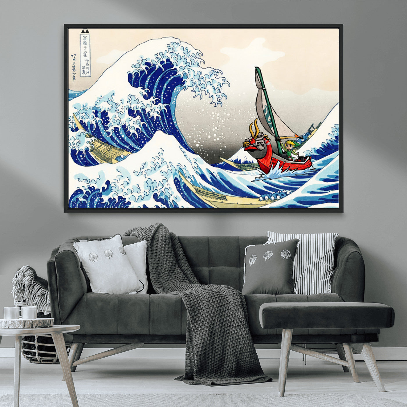 19450-MGV-CV-36X24-Katsushika Hokusai Kanagawa Giant Wave Wall Art Canvas Print | Iconic Japanese Art for Living Room