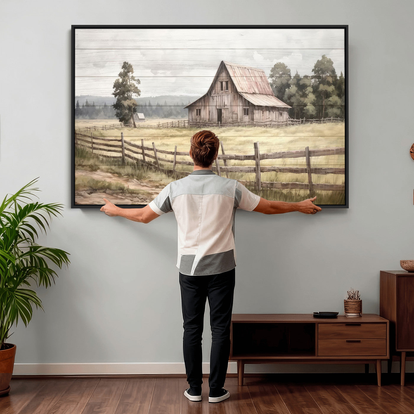 87489-MGV-CV-36X24 - Rustic Farmhouse Barn Wall Art | Framed Gallery Wrap Barn Giclee Canvas Print for Farmhouse Decor
