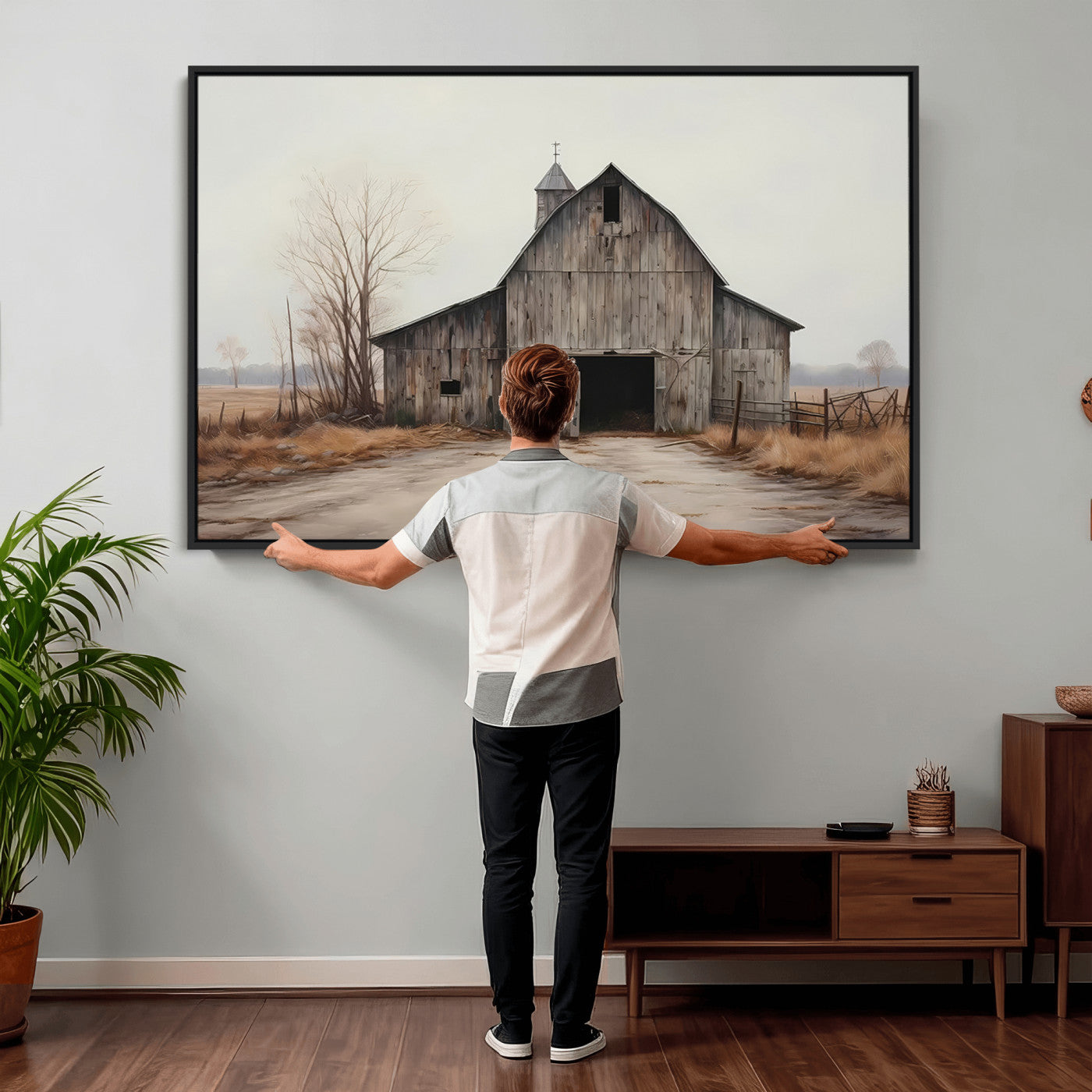 11602-MGV-CV-36X24 - Farmhouse Rustic Barn Wall Art Canvas Print – Framed and Ready to Hang – Perfect Addition to