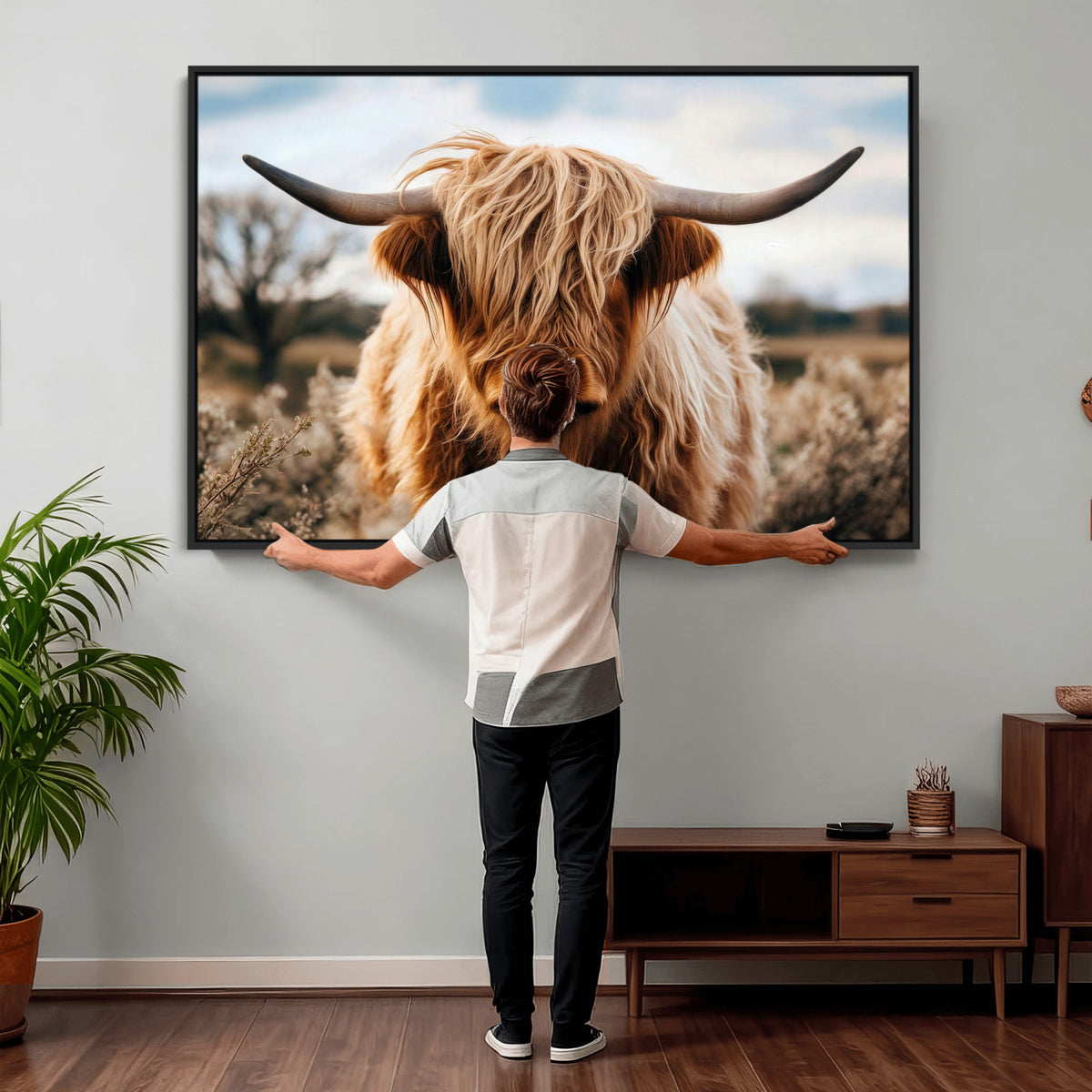 55903-_Poster-30x20 - Scottish Cow Longhorn Wall Art Canvas Print