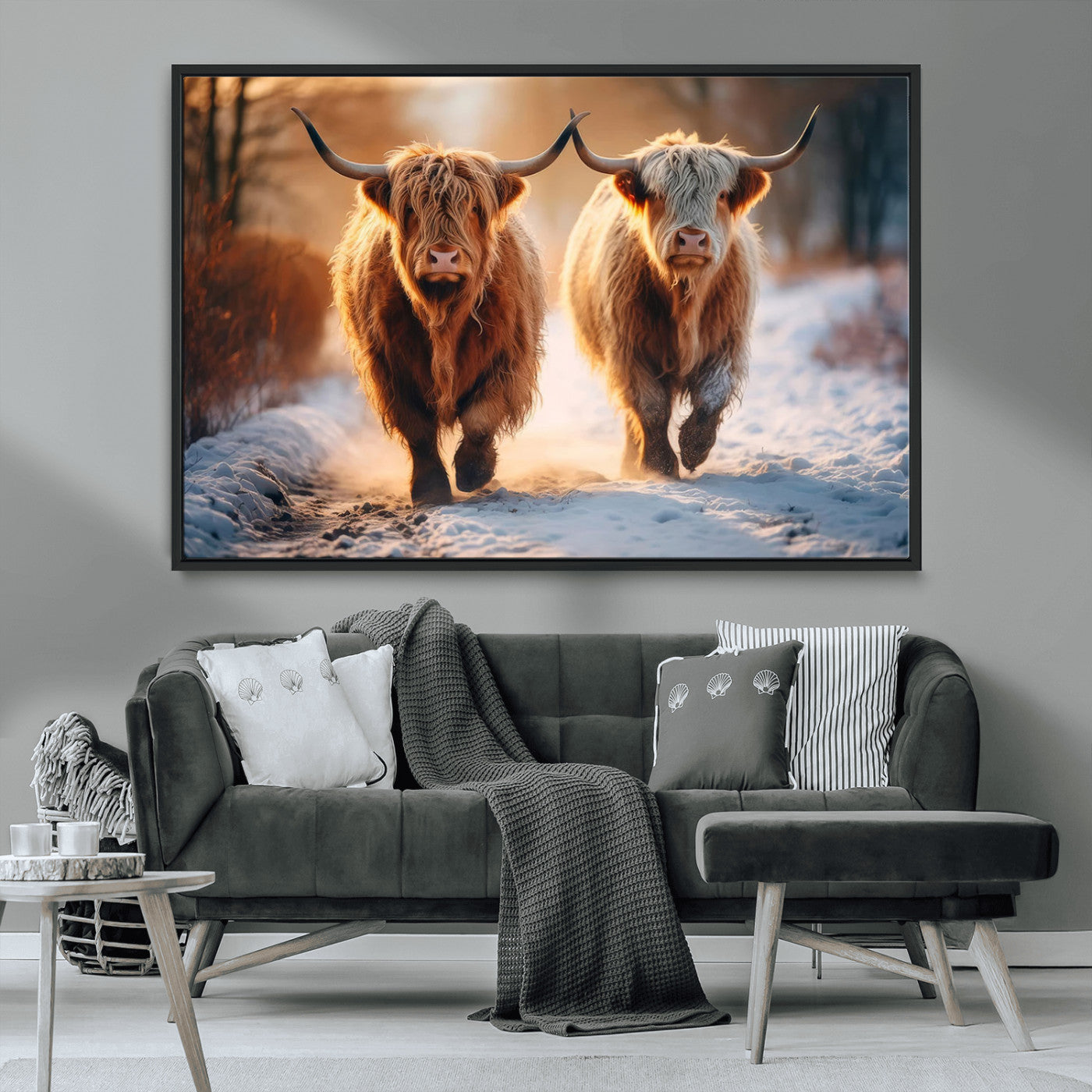 94810-MGV-CV-36X24-Scottish Highland Cow Horn Farm Wall Art Canvas Print