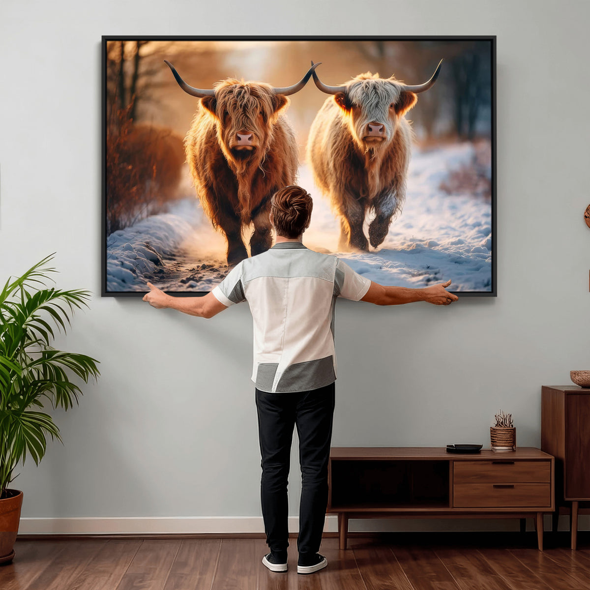 94810-_Poster-30x20 - Scottish Highland Cow Horn Farm Wall Art Canvas Print