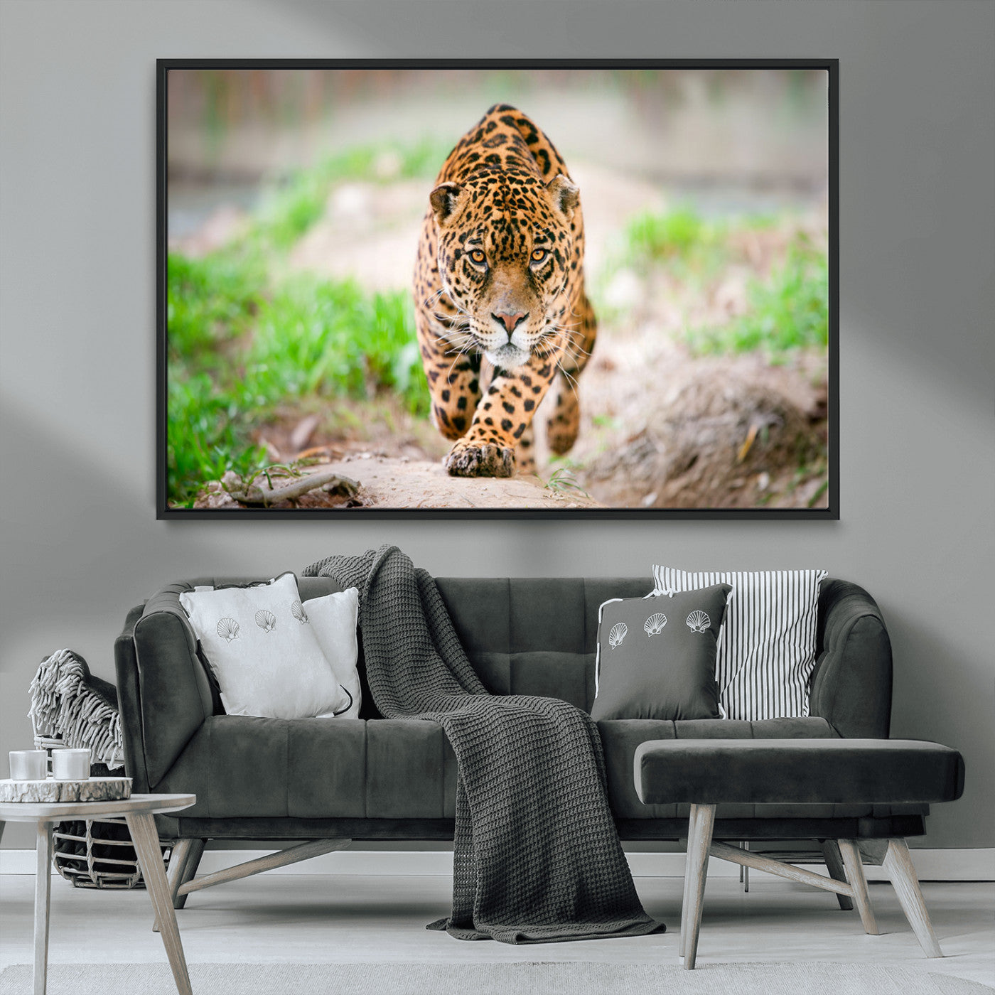 75066-MGV-CV-36X24-Leopard on the Prowl - Stunning Large Framed Leopard Wall Art Canvas Wall Art for Living Room,