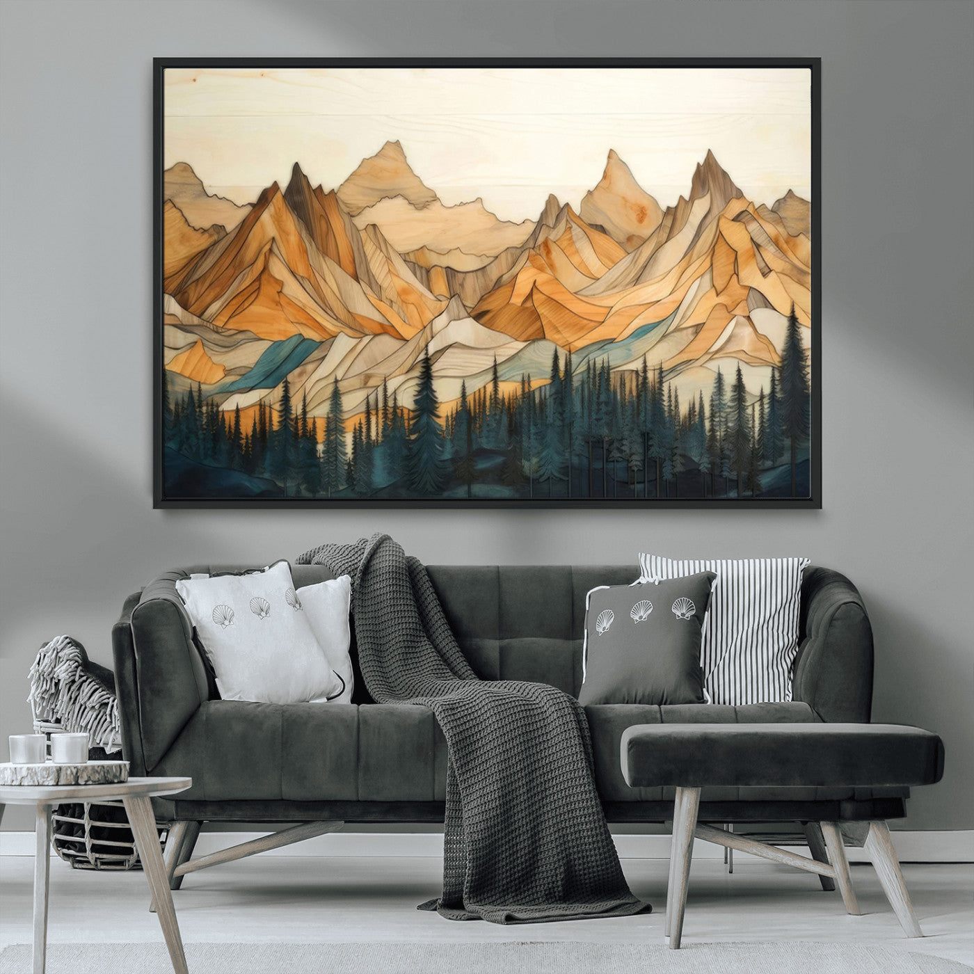 31576-MGV-CV-36X24-Rustic Wood Mountain Wall Art Print | Triptych Giclee Print Featuring Handcrafted Forest and