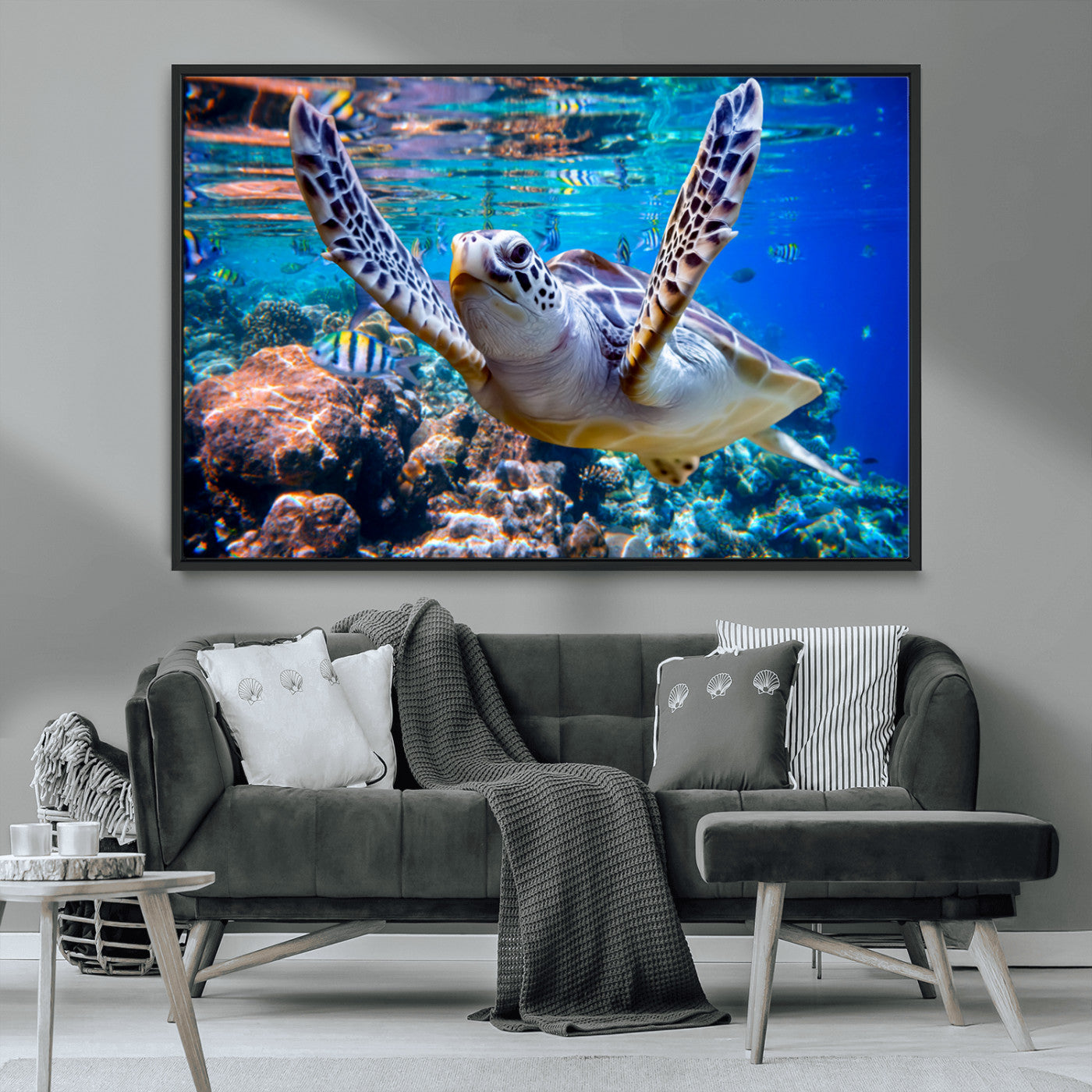 12683-MGV-CV-36X24-Underwater Sea Turtle Wall Art Canvas Print – Vibrant Ocean Coral Reef Décor, Ready to Hang