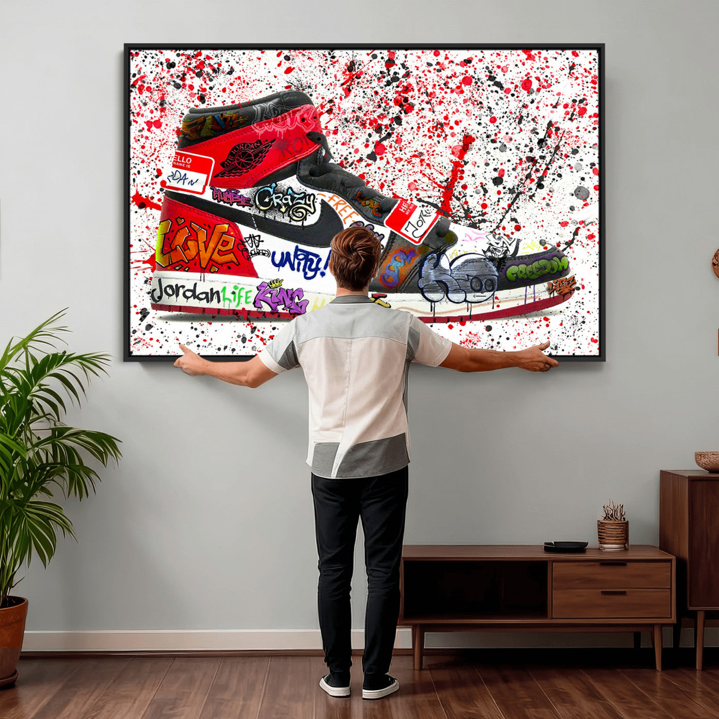 38836-MGV-CV-36X24 - Jordan Shoes Graffiti Wall Art Canvas Print- Jordan Graffiti Canvas Wall Art - Framed Perfect for