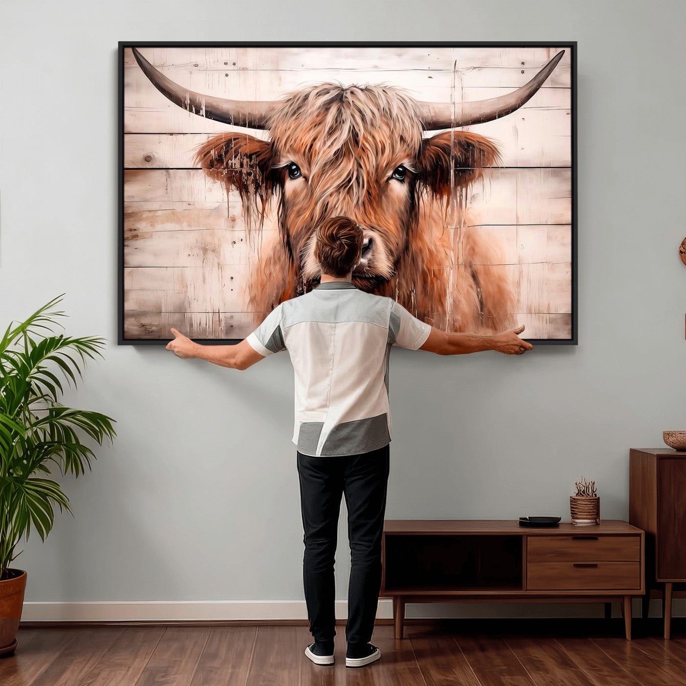 93730-MGV-CV-36X24 - Vintage Scottish Highland Cow Cattle Art Print Farmhouse Wall Art Canvas Print