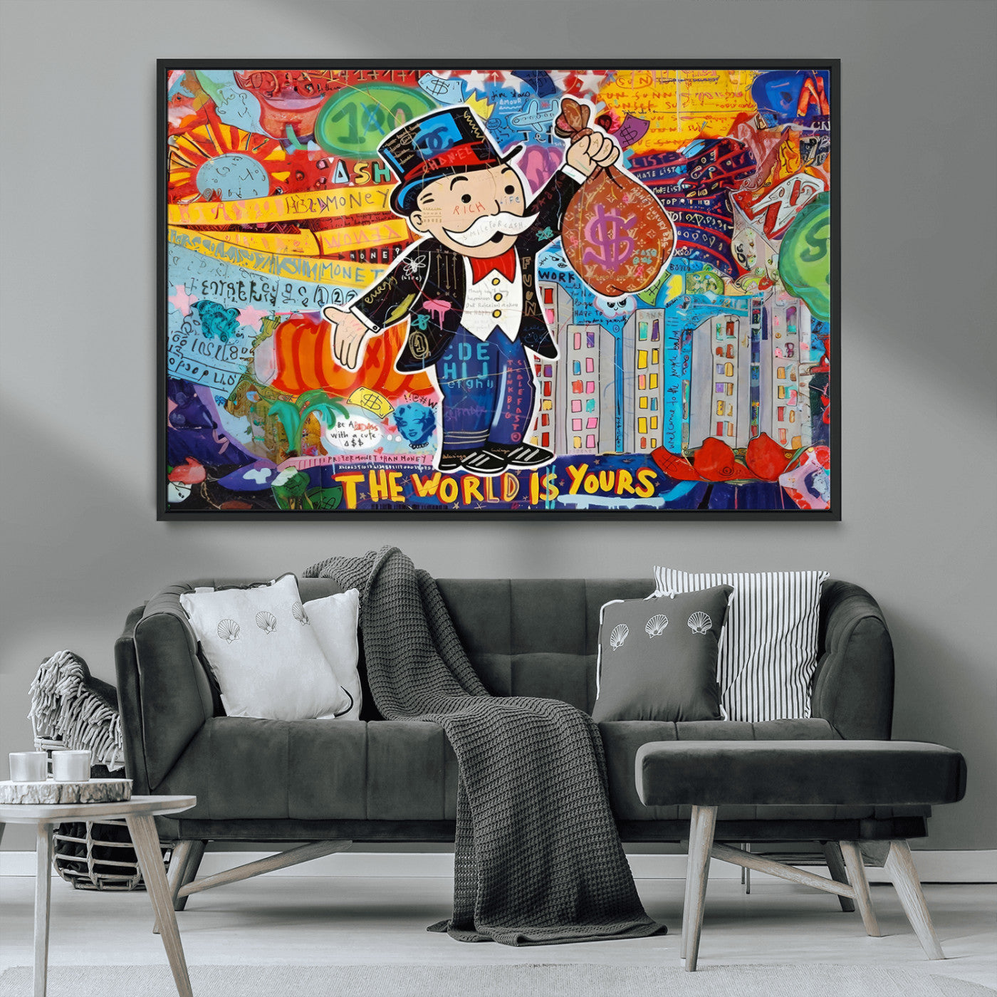 96320-MGV-CV-36X24-Pop Art Monopoly Man Canvas Wall Art Print - Bold and Colorful Street Art-Inspired Decor for Living