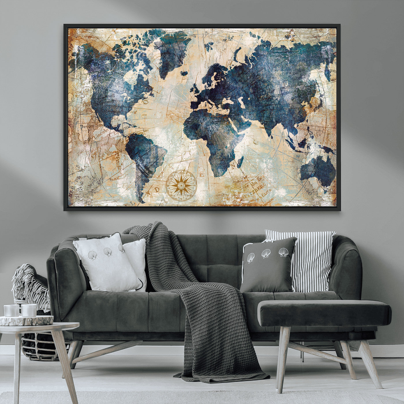 84561-MGV-CV-36X24-Push Pin World Map Canvas Print – Framed Wall Art for Couples, Travel Tracker Map, Anniversary Gift for Home Decor
