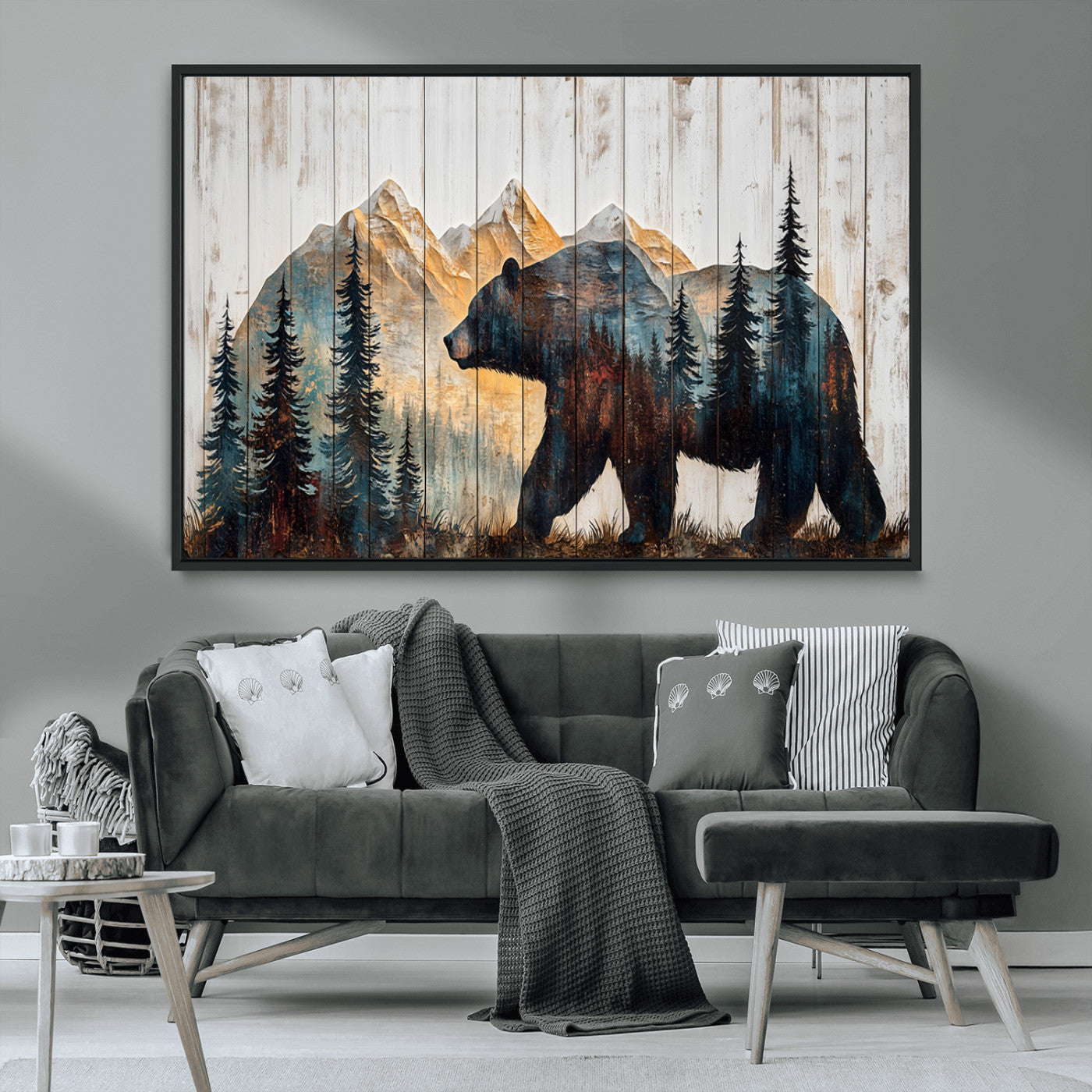 -Rustic Bear Wall Art - Grizzly 399 Bear Wall Art - Mountain Wood Canvas Wall Art - Nature Theme