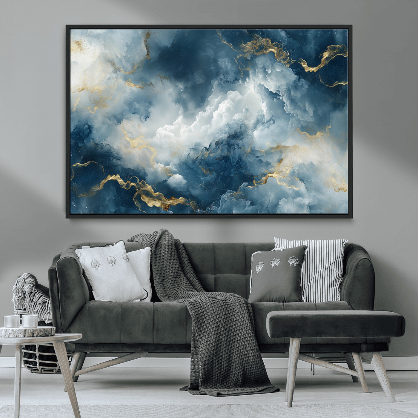 48298-MGV-CV-36X24-Large Abstract Print - Luxe Blue and Gold Abstract Canvas Wall Art - Bold Cloudscape Canvas for