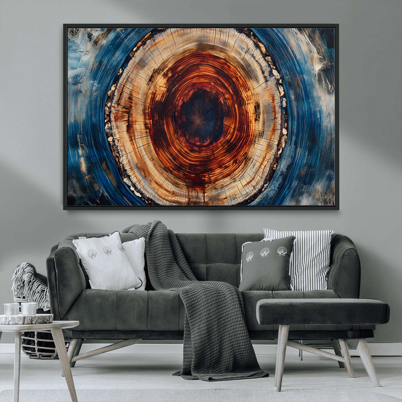 90395-MGV-CV-36X24-Abstract Framed Tree Rings Wall Decor, Wood Grain Rings Artwork Print, Nature Woodland Modern Wall