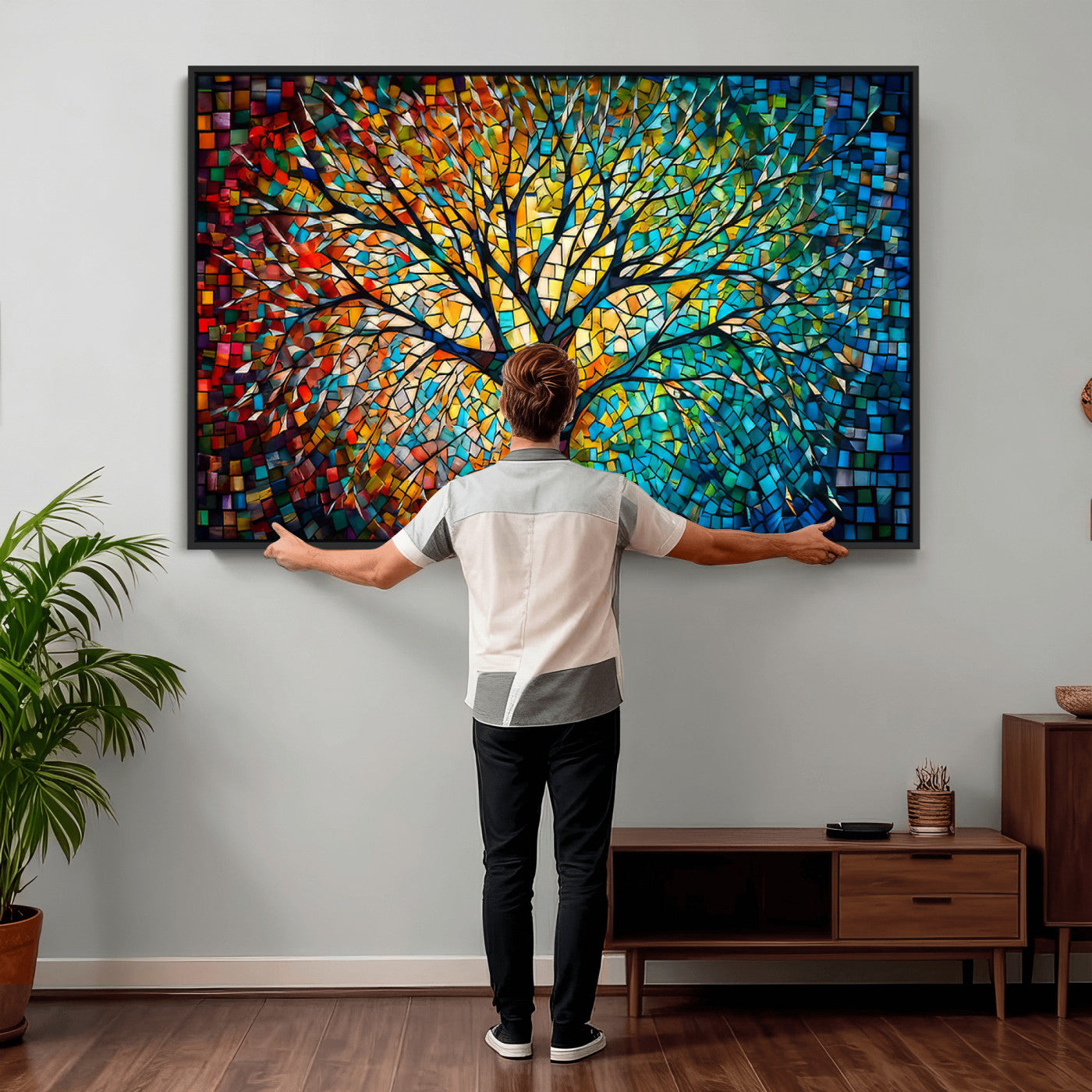 99325-MGV-CV-36X24 - Yggdrasil Tree of Life Wall Art Print Canvas | Mosaic Style 3-Panel Canvas Print