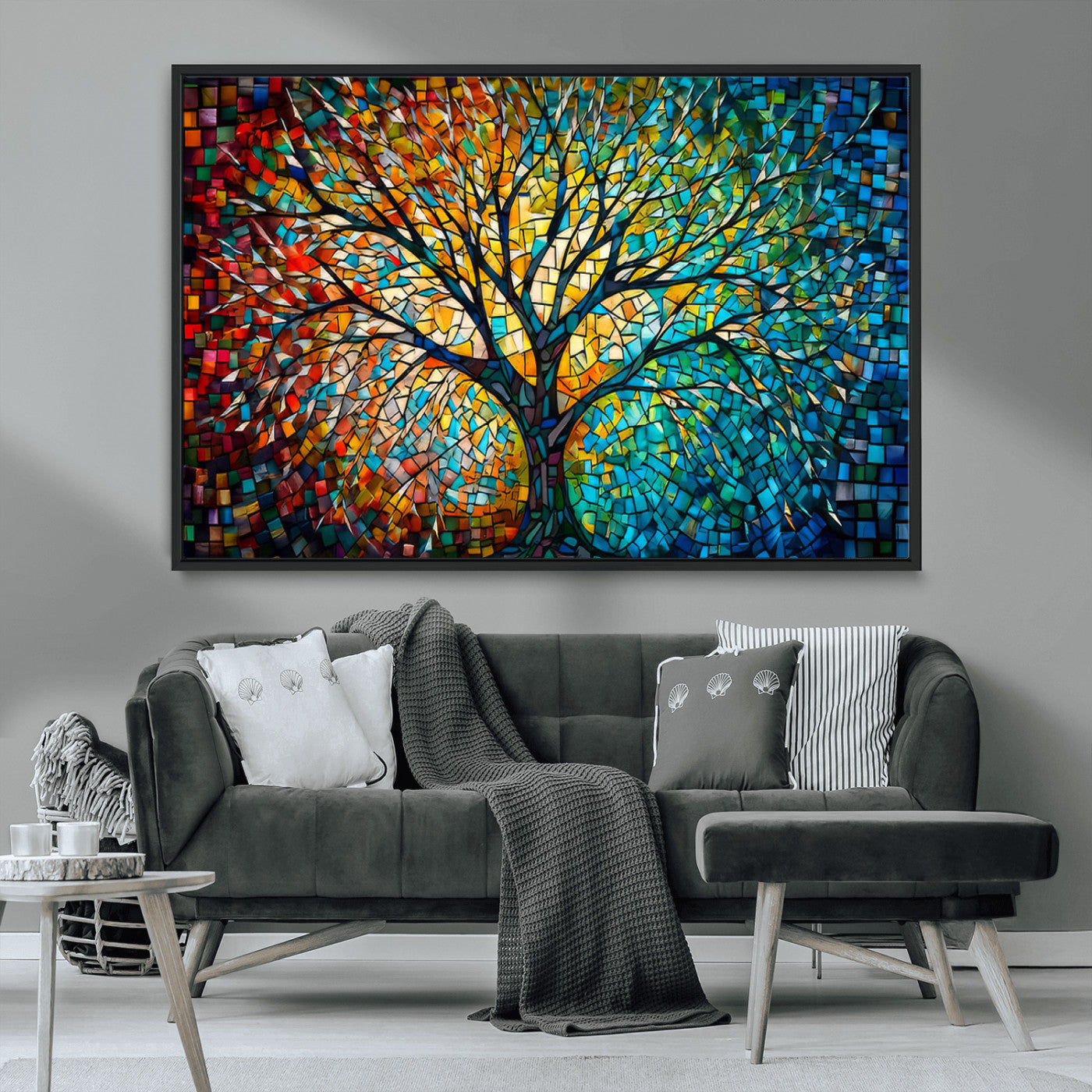 99325-MGV-CV-36X24-Yggdrasil Tree of Life Wall Art Print Canvas | Mosaic Style 3-Panel Canvas Print