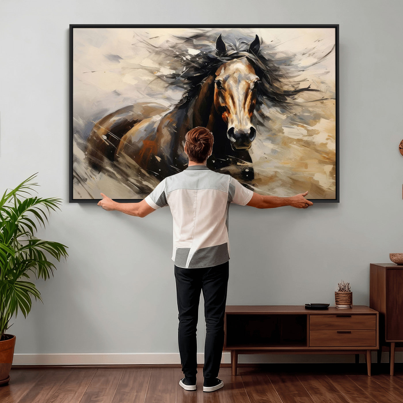 53001-MGV-CV-36X24 - Abstract Wall Art Horse Print - Large Western Horse Canvas - Farmhouse Woodland Wall Art - Framed