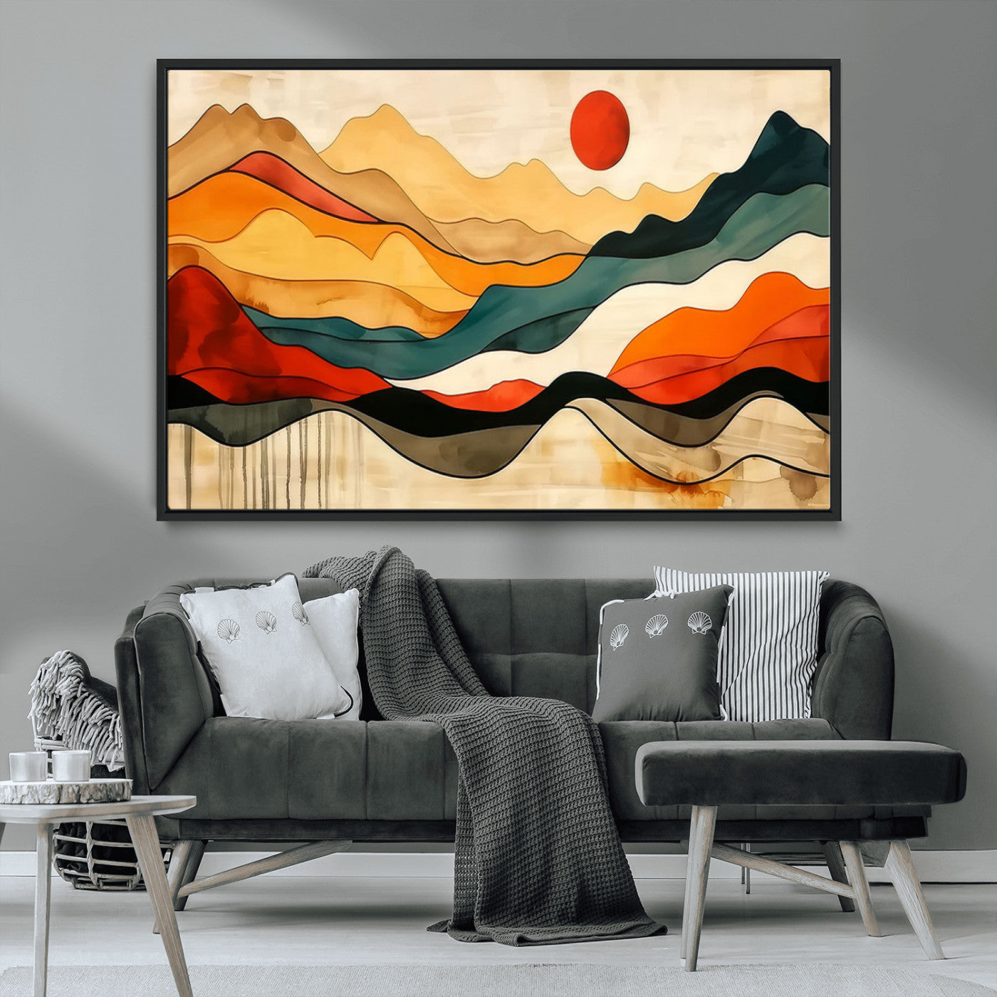 23241-MGV-CV-36X24-Mid Century Wall Art Print - Abstract Woodland Print - Modern Art Panoramic Mountain Wall Art