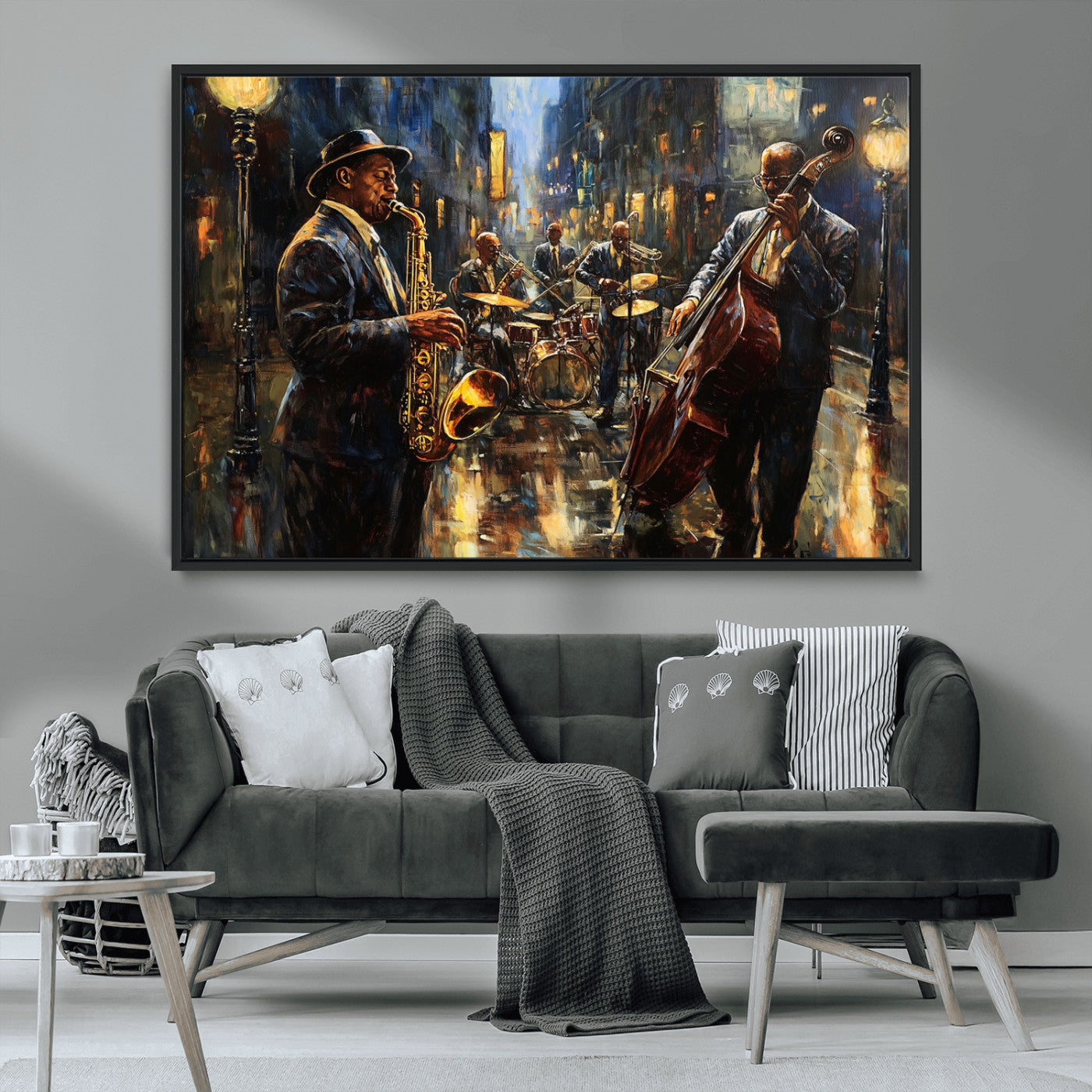 -Jazz Canvas Wall Art Print - Abstract African American Music Art - Framed Posters for Living Room or