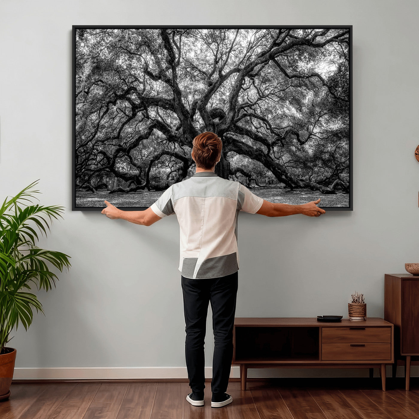 132944706-MGV-CV-36X24 - Black and White Old Angel Oak Tree Wall Art Canvas Print