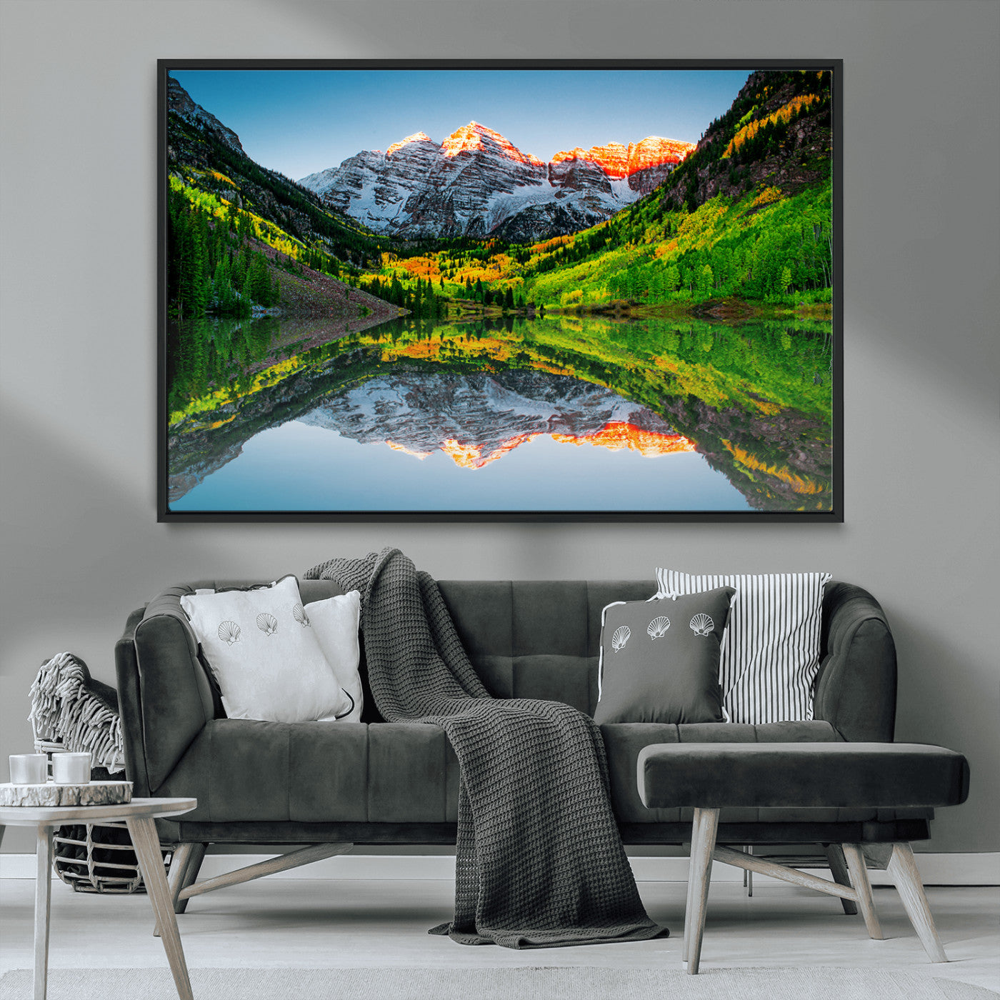 17996974-MGV-CV-36X24-Sunrise Maroon Bells Lake Wall Art Canvas Print – Framed Elk Mountains Landscape Artwork for Home, Office