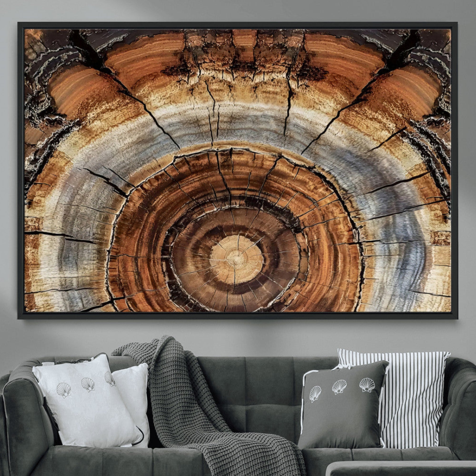 15184146-MGV-CV-36X24-Tree Rings Wall Art Canvas Print – Rustic Wood Texture Natural Grain Organic Pattern Earthy Artwork for Home Office