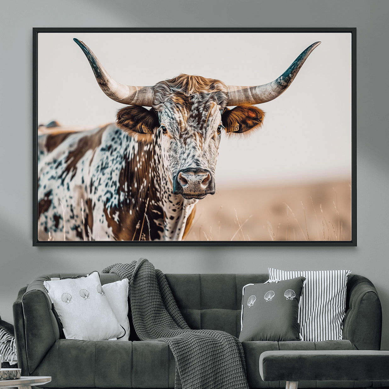 70414966-MGV-FC-36X24 - Majestic Longhorn Wall Art – Canvas Print of Strong Stance Intricate Fur & Sharp Horns Rustic Elegance & Timeless Wild Beauty Decor for Living Room, Office or Bedroom
